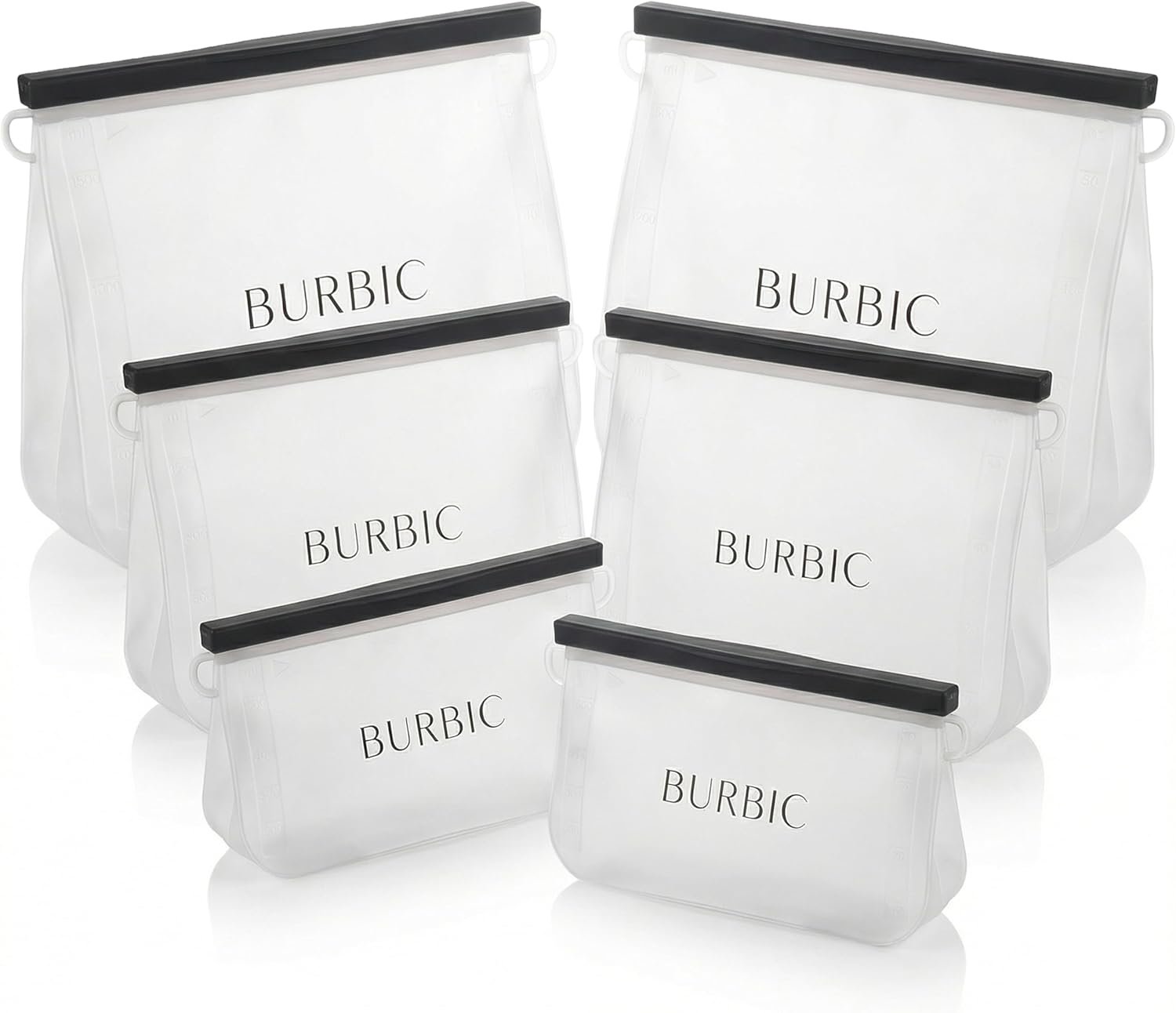 Reusable Silicone Food Storage Bags, 6-Pack – Leakproof & BPA-Free, Dishwasher and Freezer Safe, Collapsible Snack, Lunch & Family Size Bags for Meal Prep and Leftovers
