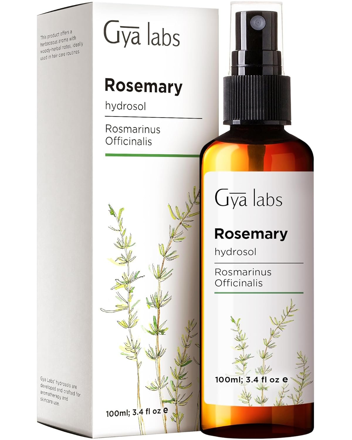 Gya Labs Rosemary Hydrosol – 3.4 Fl Oz – Hydrating Face & Body Mist for Skin Toner & Hair Refresher – As Pillow, Room & Linen Spray for Fresh Scent