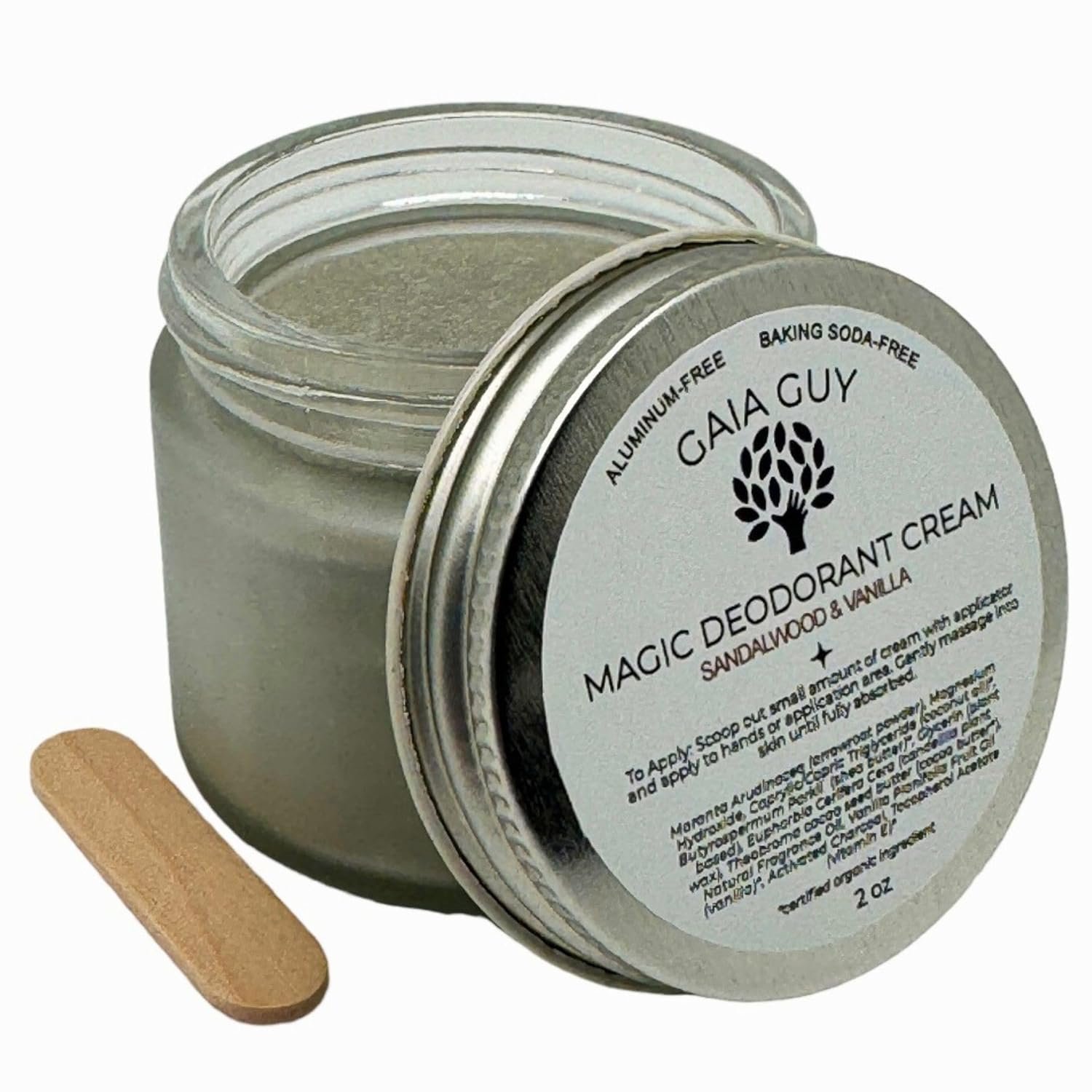 Gaia Guy’s Aluminum Free Natural Deodorant for Women and Men, Sandalwood and Vanilla Deodorant Cream – 2 oz Glass Jar, Plastic-Free, Baking Soda Free, Formulated with Magnesium Hydroxide