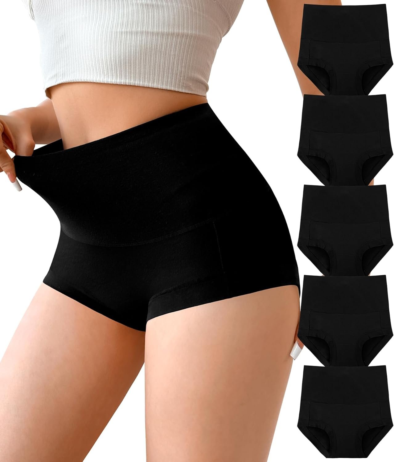Annenmy Super High Waisted Underwear for Postpartum Women Tummy Control Brief Cotton Panties 5 Pack