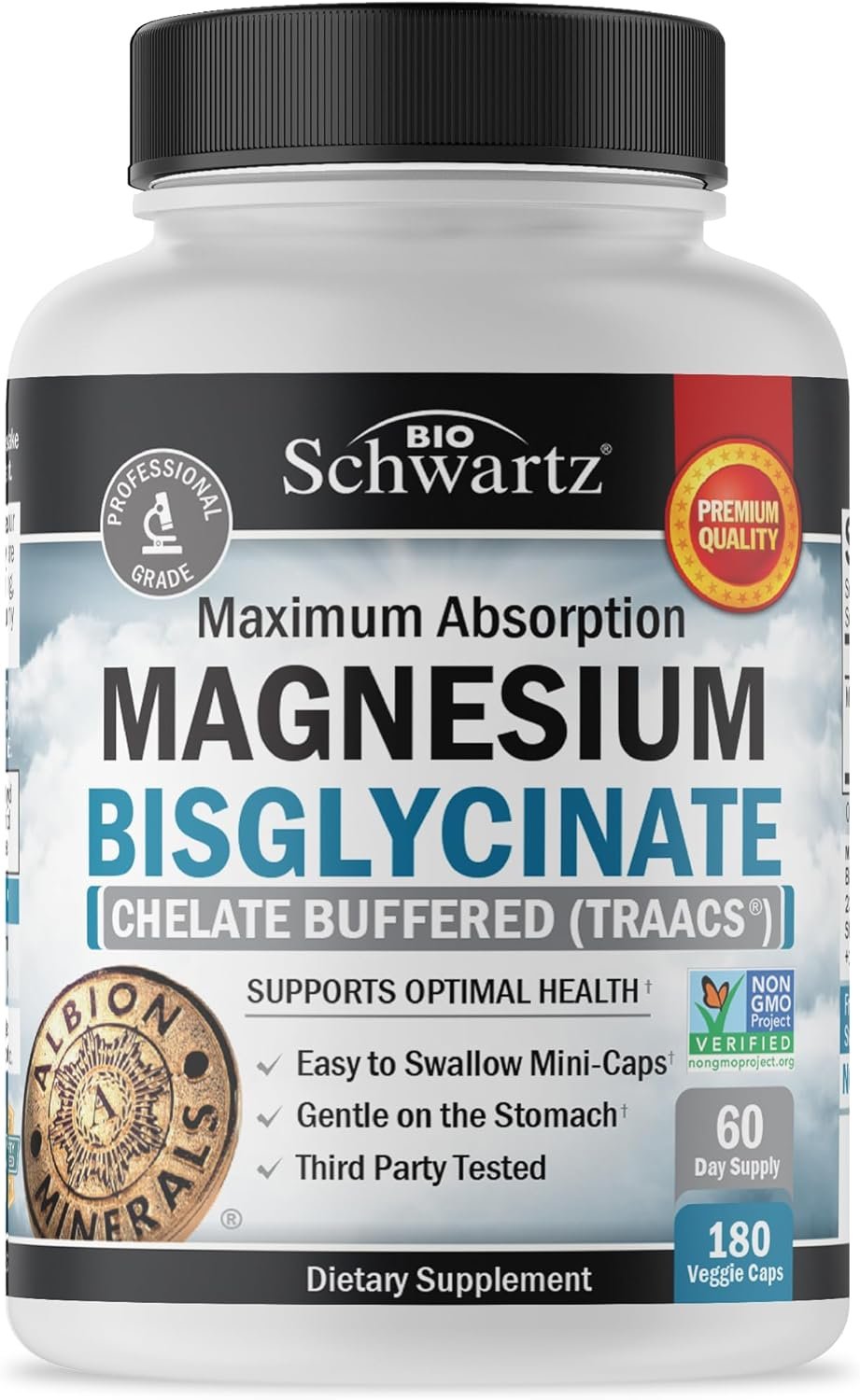 Magnesium Bisglycinate Chelated Supplement – High Absorption Magnesium Glycinate Supplement for Women and Men – Sleep, Muscle, Bone & Joint Support – Non-GMO, Non-Laxative Chelate – 180 Capsules