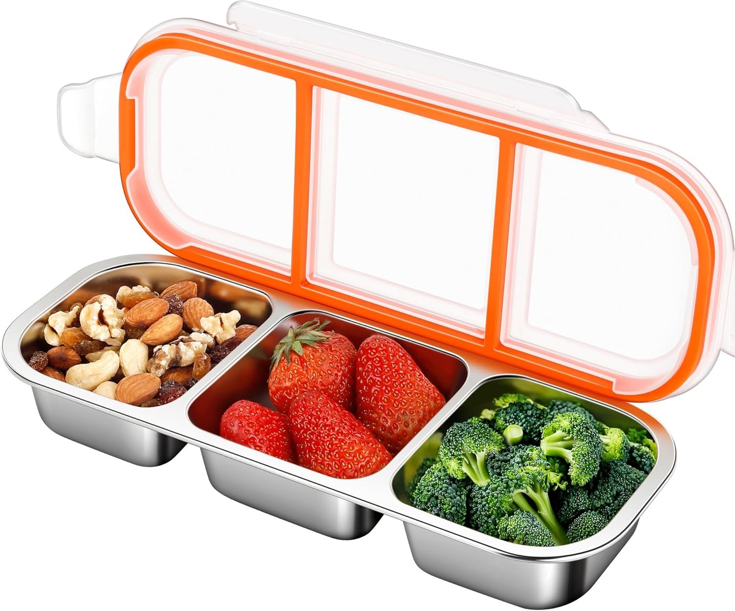 KTKUDY 3 Pack Stainless Steel Snack Container for Kids & Adults – Large – Leak-Proof 3-Compartment Stackable Snack Lunch Box for Daycare, School, Work & Travel