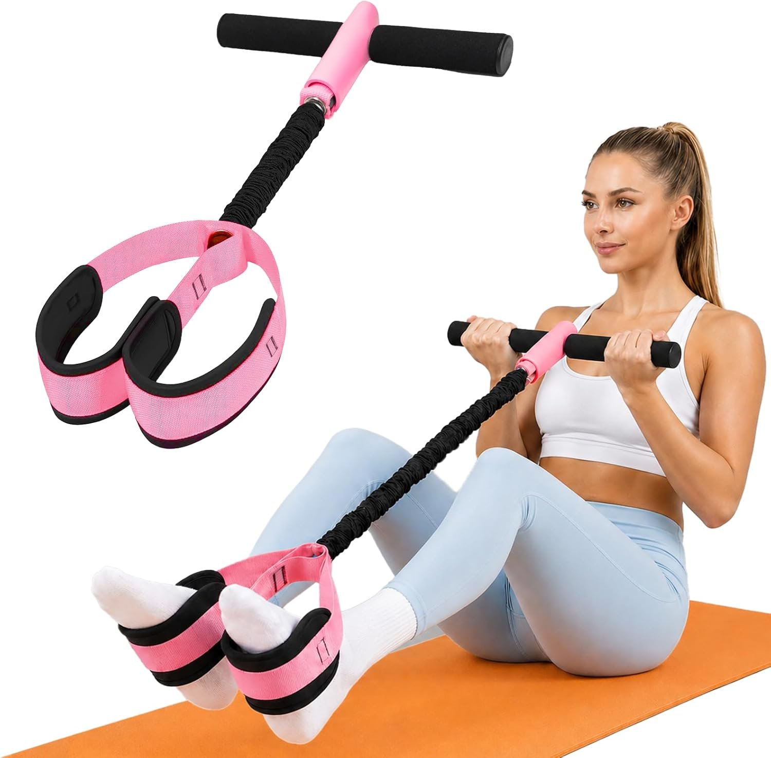 Resistance Bands with Handles, 6-Tube Elastic Pedal Resistance Band for Working Out, Durable Natural Rubber Exercise Bands, Multifunction Exercise Equipment for Abdomen, Waist, Arm, Leg Stretching