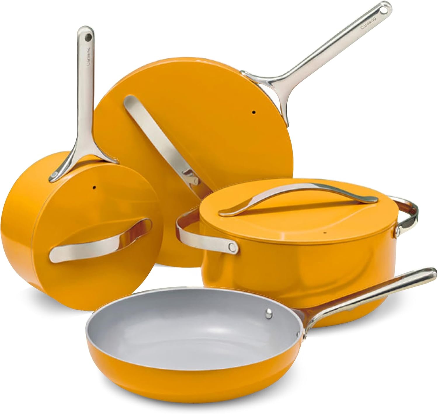 Caraway Non-stick Ceramic Cookware Set (12 Piece) Pots, Pans, Lids and Kitchen Storage – PFAS & PFOA Free – Oven Safe Pan Set & Compatible with All Stovetops – Marigold