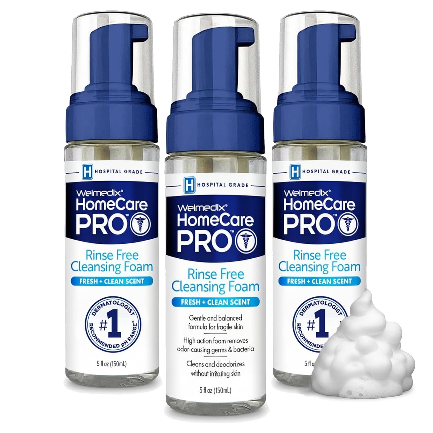 Welmedix No Rinse Cleansing Foam – Rinse Free & Waterless Body Wash, 3-in-1 Shampoo & Foaming Cleanser, Hospital Grade & pH Balanced – Pack of 3