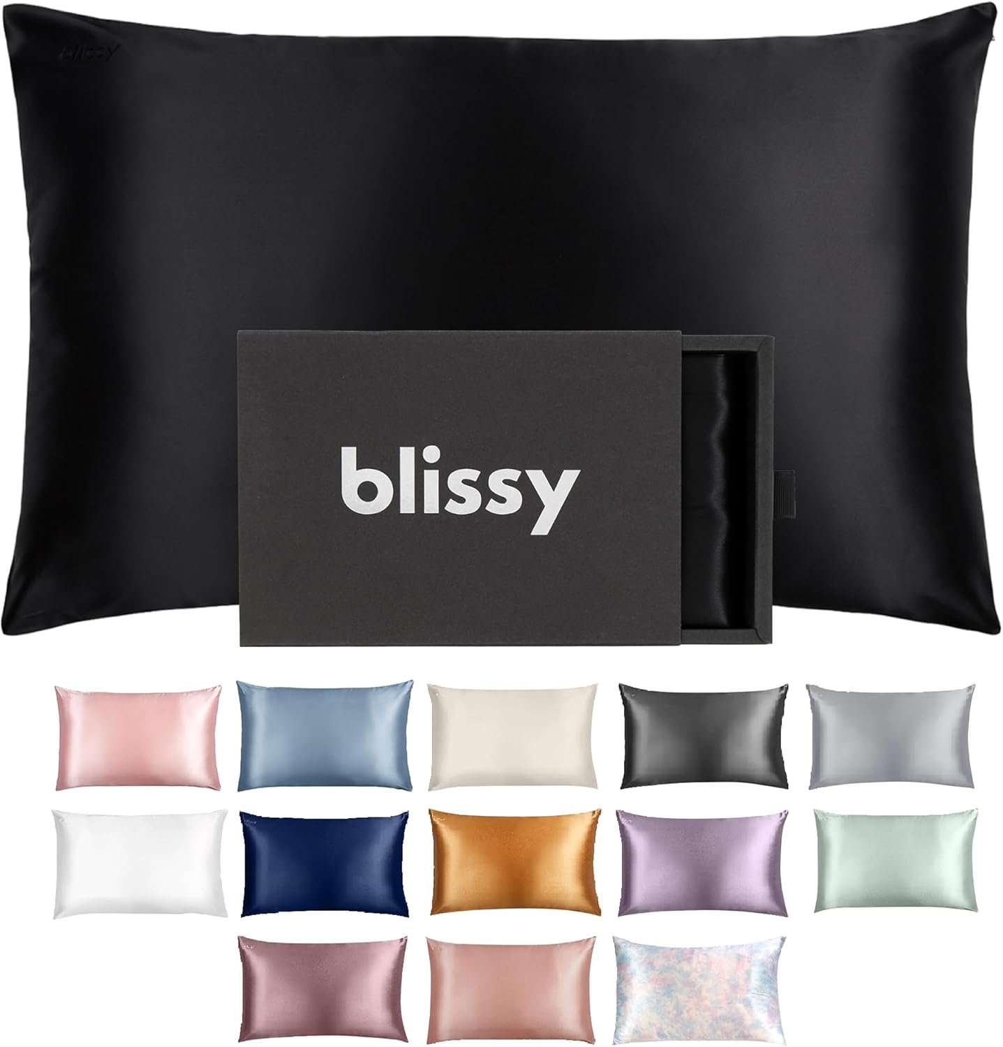 Blissy Silk Pillowcase – 100% Pure Mulberry Silk – 22 Momme 6A High-Grade Fibers – Silk Pillow Cover for Hair & Skin – Regular, Queen & King (Black, Queen)
