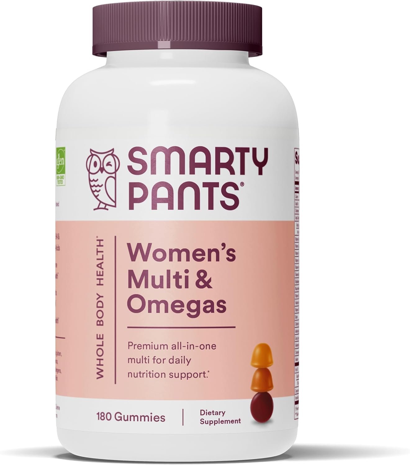 SmartyPants Women’s Multivitamin Gummies: Omega 3 Fish Oil (EPA/DHA), Methylfolate, CoQ10, Vitamin D3, C, Vitamin B12, B6, A, K & Zinc, Inositol, Gluten Free, 180 Count (30 Day Supply)