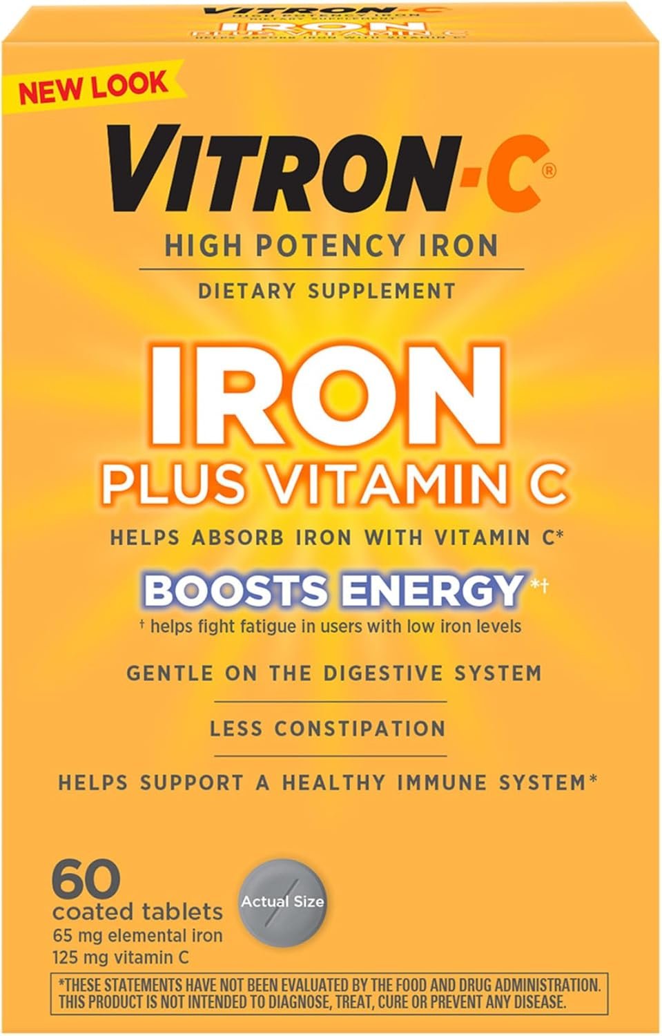 Vitron-C Iron Supplement Plus Vitamin C, Supports Immunity and Boosts Energy, 60 Count