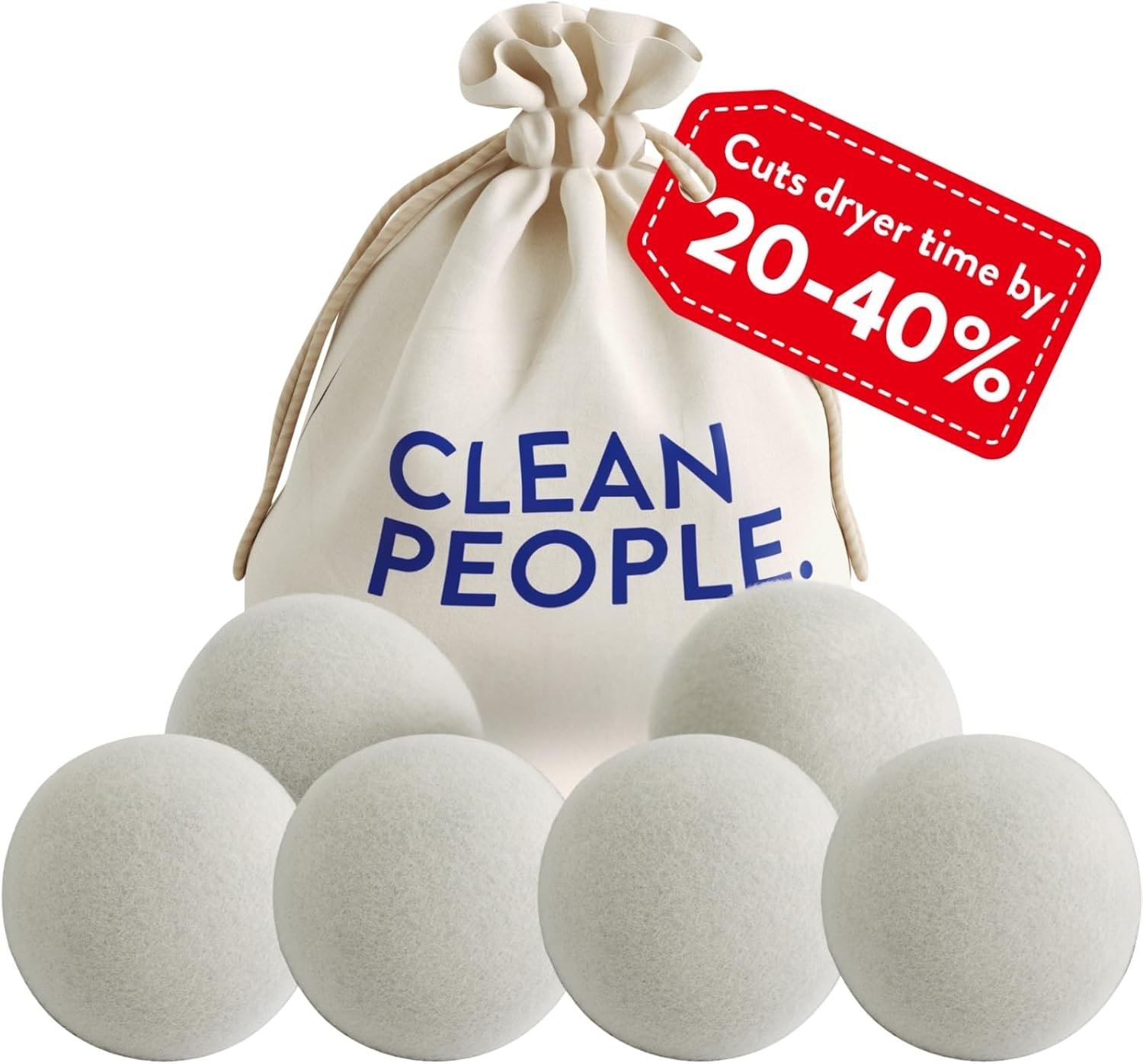 The Clean People 100% New Zealand Wool Dryer Balls – 6 Pack – for Laundry, Fabric Softening, Anti Static, No Lint, Odorless and Reusable
