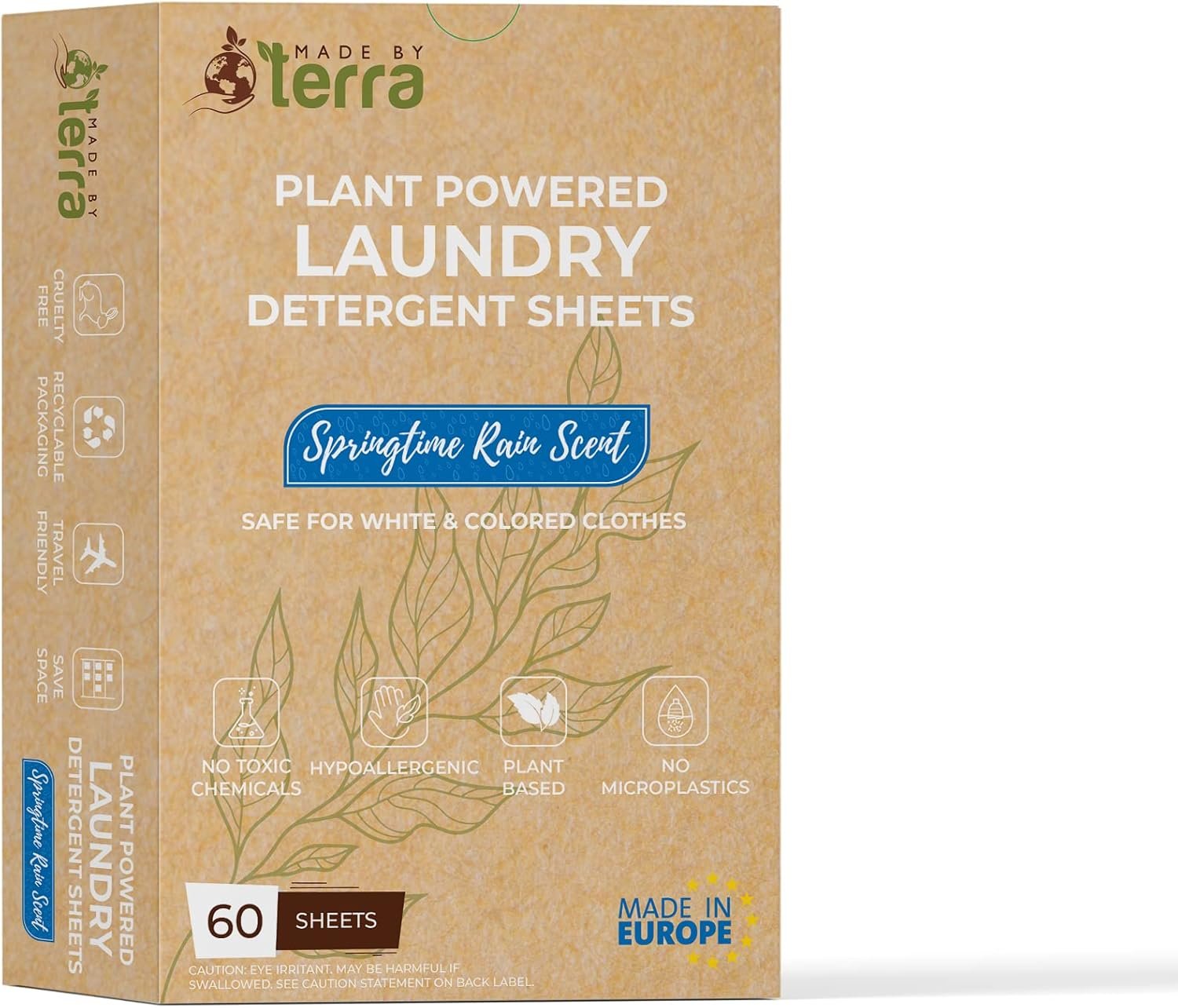 Plant Based Laundry Detergent Sheets – Made in EUROPE – Eco Friendly – ZERO plastics – Up to 60 loads! (Springtime Rain Scent, 60 Sheets Pack)