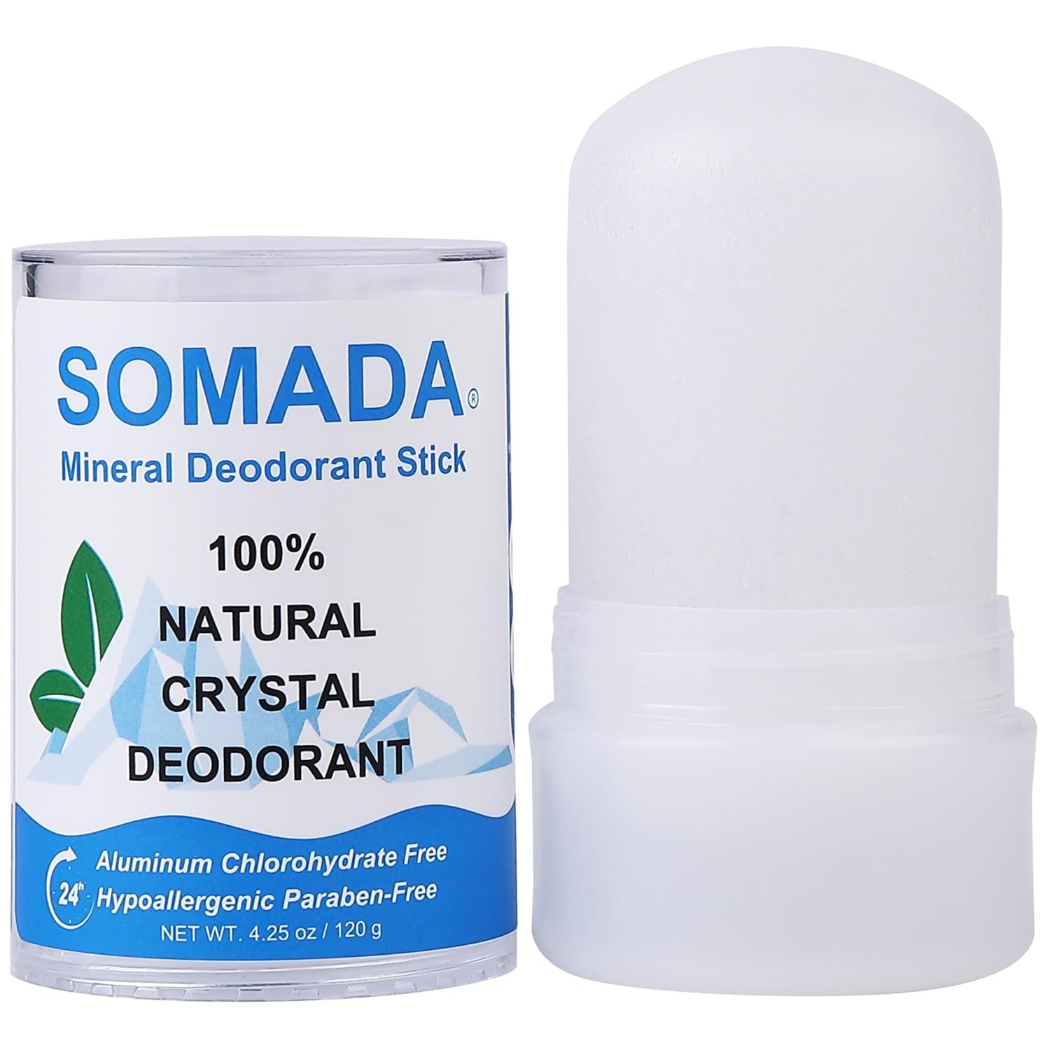 SOMADA Crystal Deodorant Stick for Women and Men, 4.25 oz/120g – 100% Natural Alum Salt Stone Rock – Unscented Mineral Rock