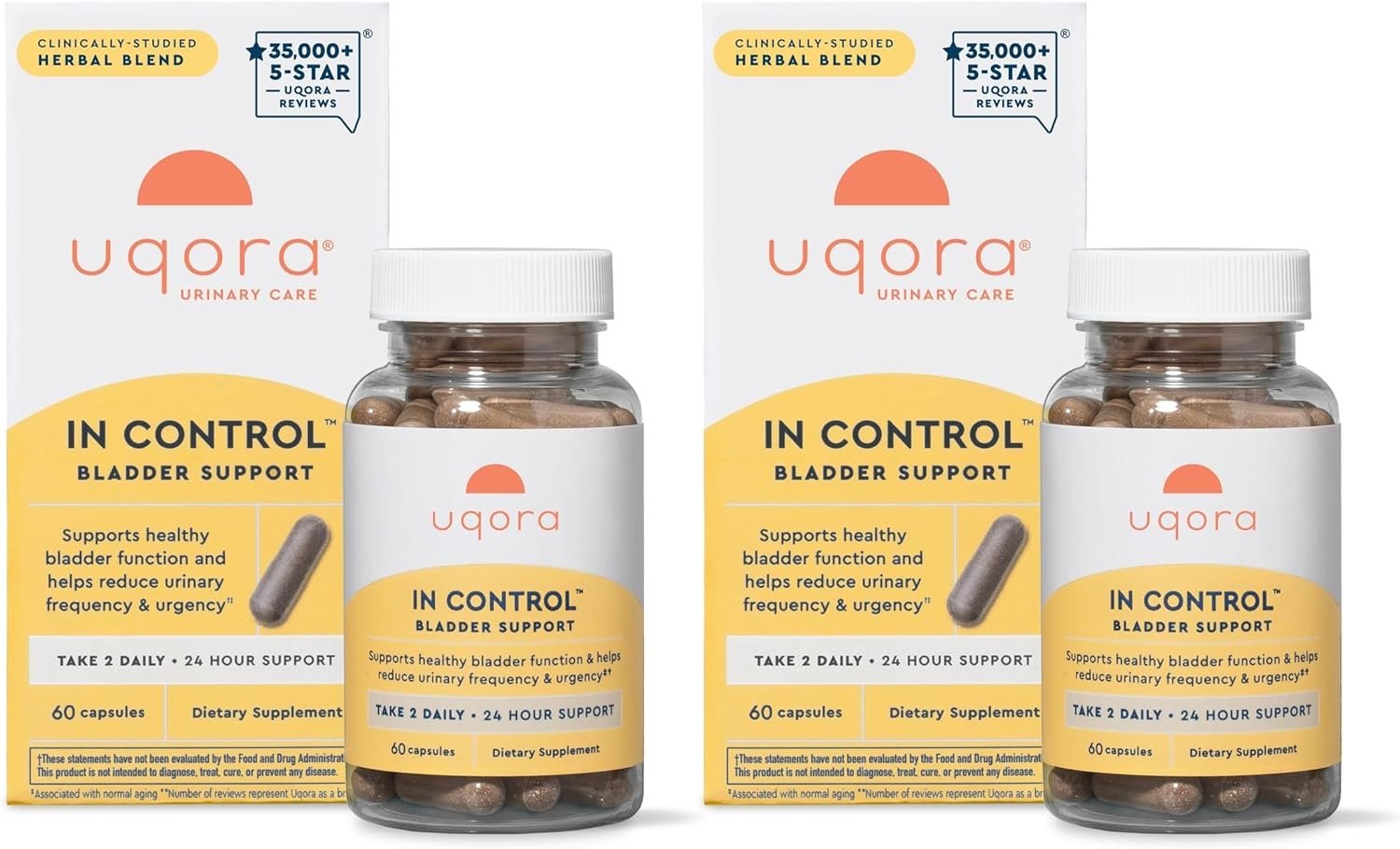 Uqora In Control Bladder Support – Daily Bladder Care & Support for Urinary Comfort – Made with botanicals, Like Horsetail & Spicebush – Gluten-Free & Vegetarian – 120 Capsules (2 Pack)