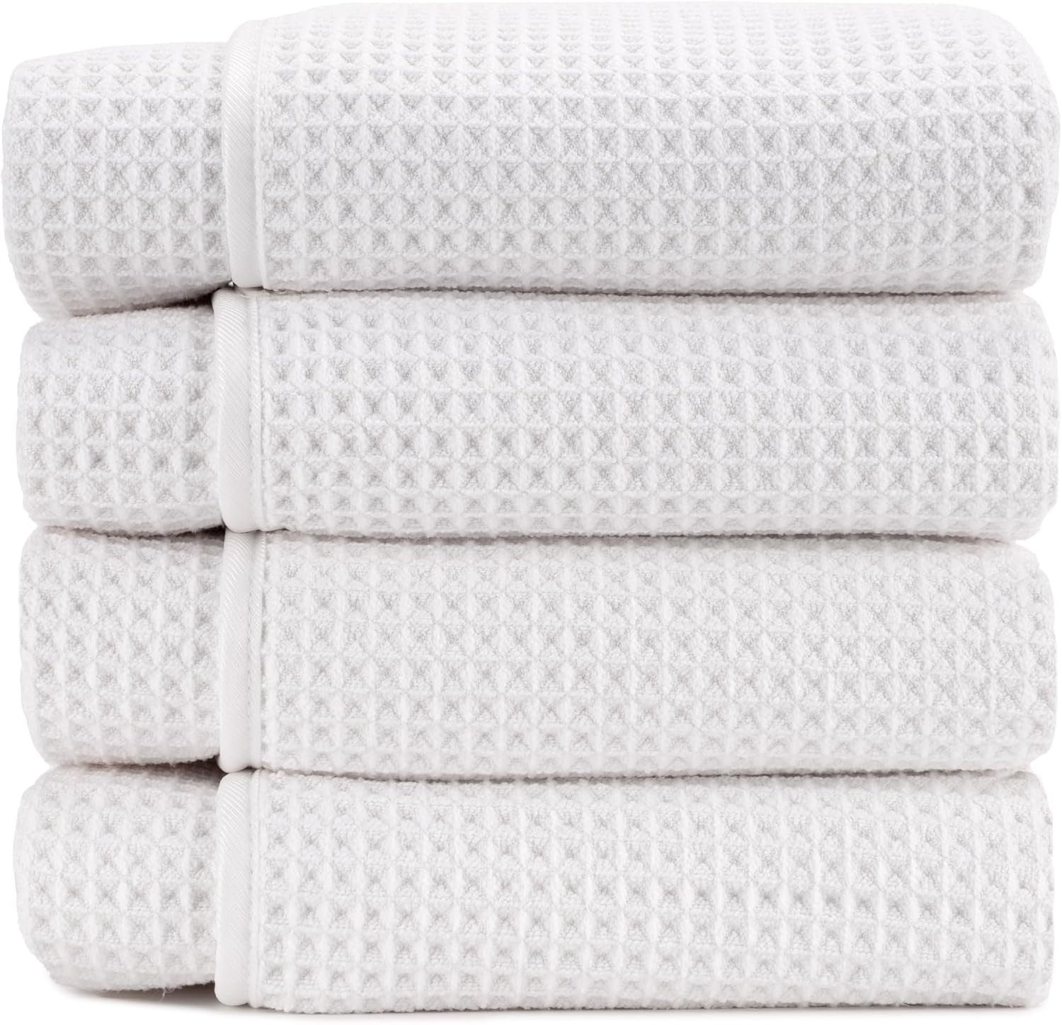 S&T INC. Aura Microfiber Waffle Bath Towels, 4 Pack, Quick-Dry, Ultra Absorbent, Lightweight Towels for Bathroom, 30 inches x 60 inches, 420GSM, White