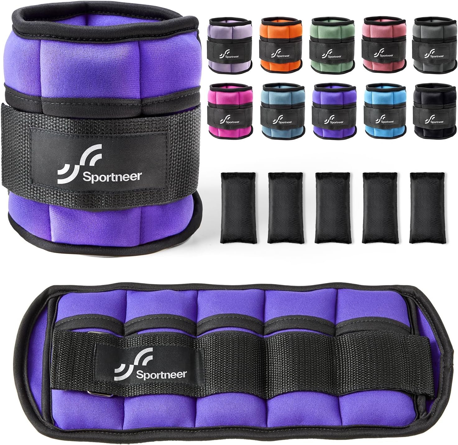 Sportneer Adjustable Ankle Weights Set – 1 Pair (2-10 lbs) Removable Sandbags for Women & Men, Comfortable Neoprene Leg Weights for Walking, Running, Pilates, Yoga, Home Workout & Physical Therapy