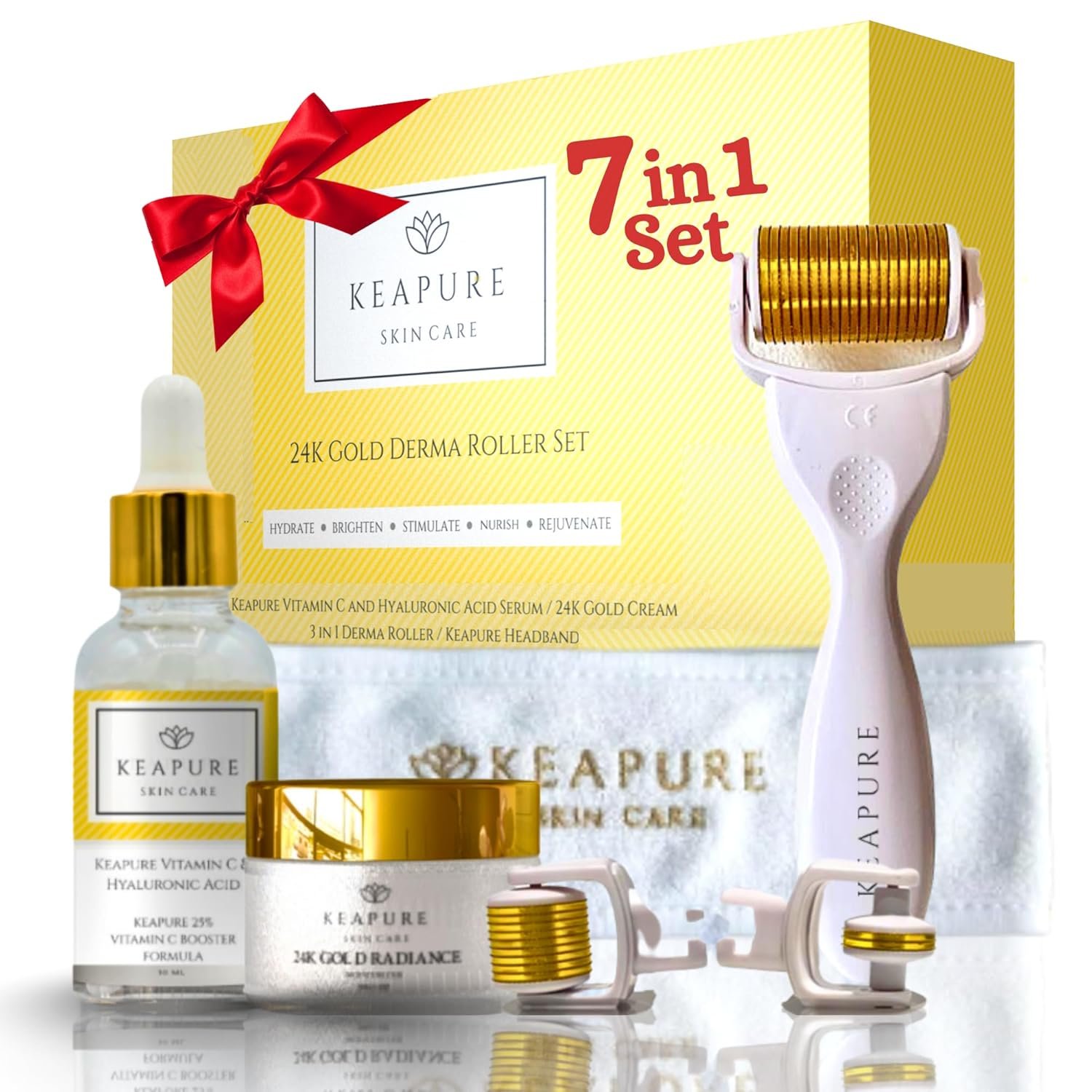 Derma Roller Kit for Face, Body, Stretch Marks – Skin Care Kit 540 Microneedle Roller Heads 180-Eyes, 600-Face,1200-Body | 30gm Moisturizing Cream and 25% Vitamin C Serum | Microneedling Roller Set