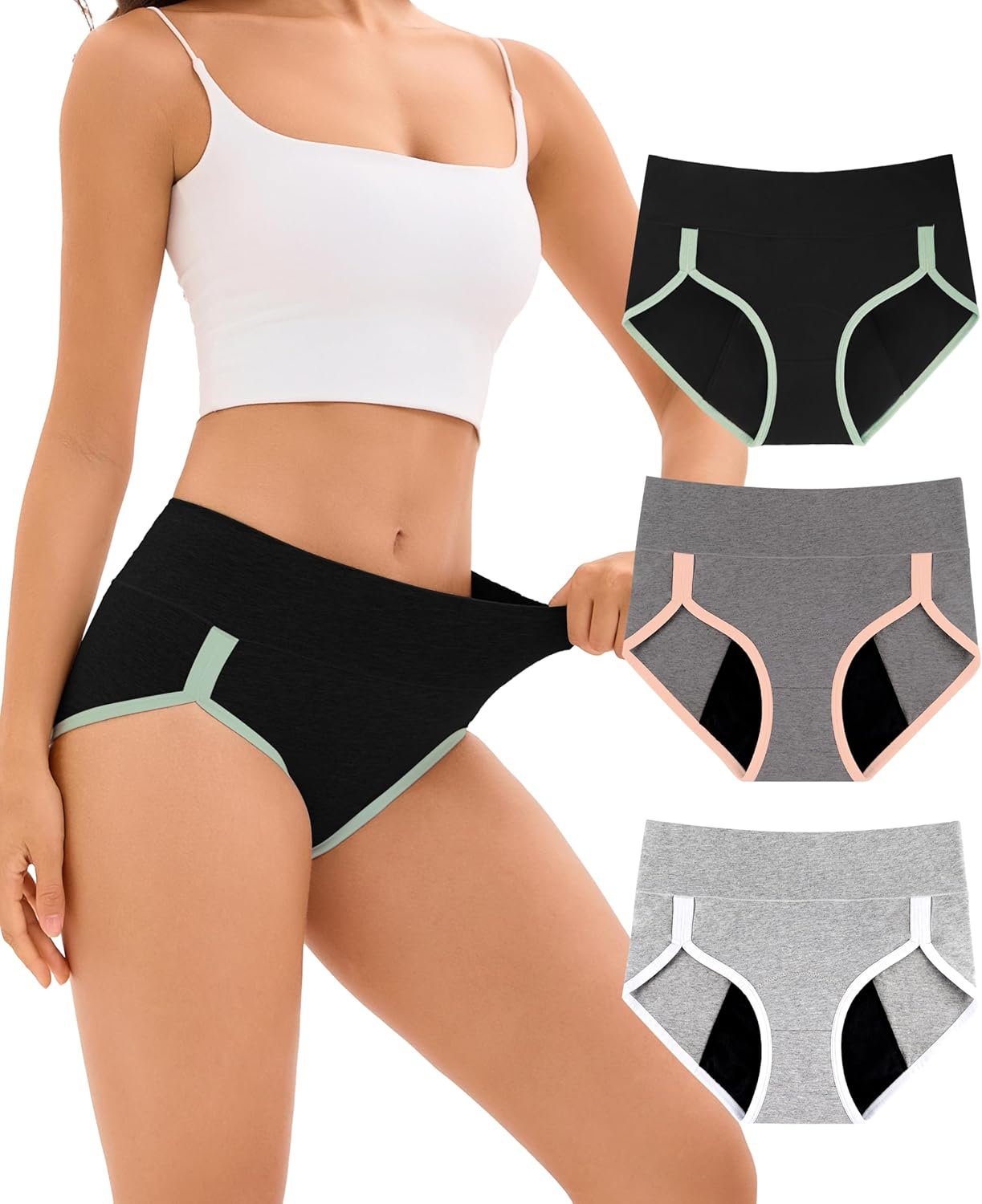 YESWEL Incontinence Underwear for Women, Washable Reusable Leakproof Sports Briefs，Heavy Flow Period Panties 3 Pack