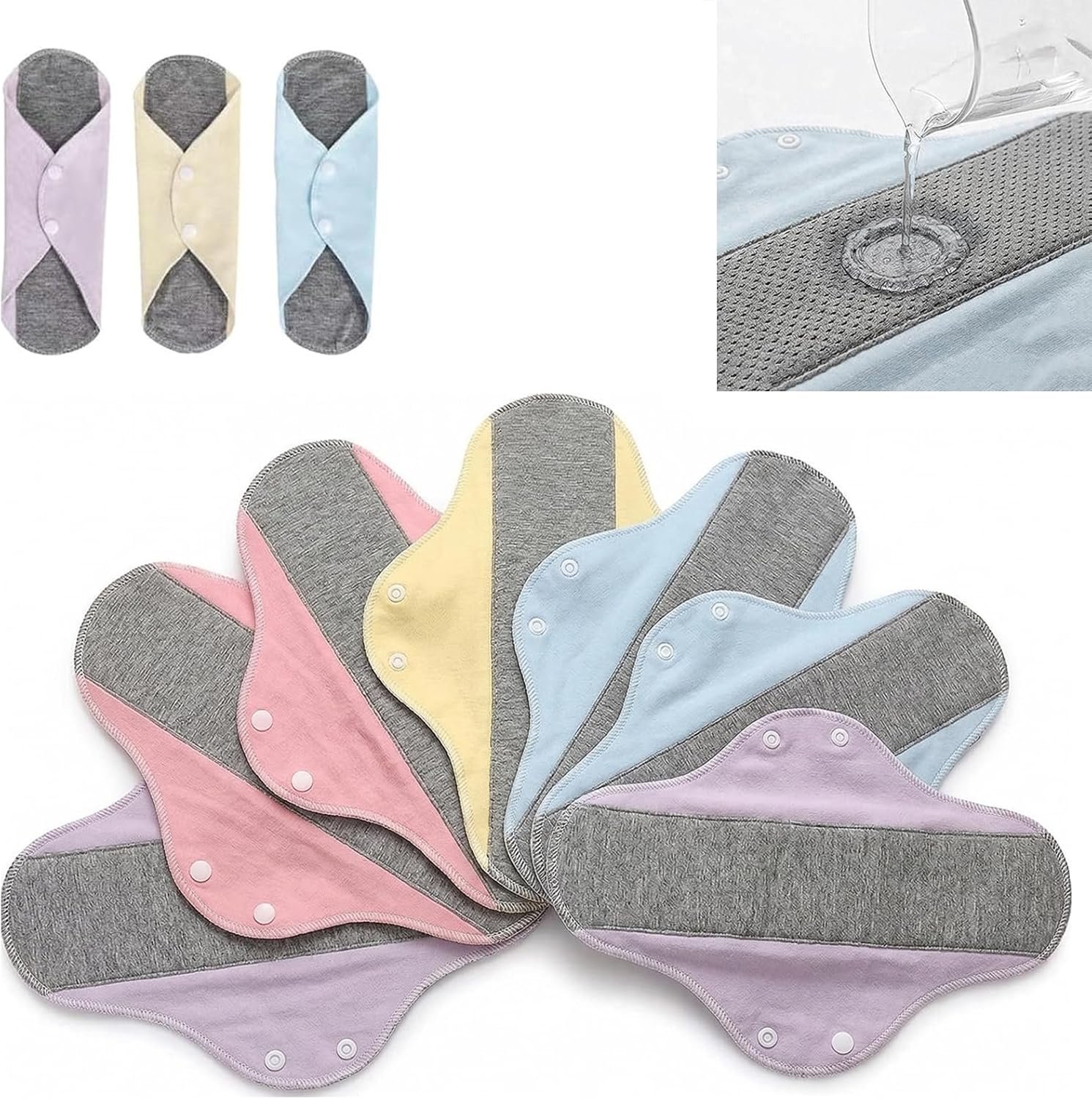 Graphene Reusable Incontinence Pads (6 Pack) – Washable Cloth Menstrual Pads for Heavy Flow, Leakproof Overnight Postpartum Pads for Women & Elderly, Odor Control & High Absorbency (Assorted Colors)