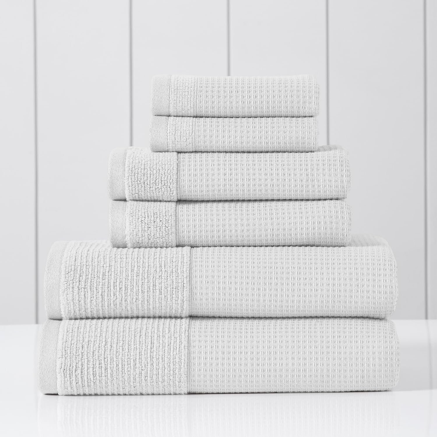 Modern Threads Waffle-Rib 6-Piece Towel Set – Premium Cotton Bath Towels, Ultra-Absorbent & Soft, Elegant Waffle Texture for Bathroom & Spa, White
