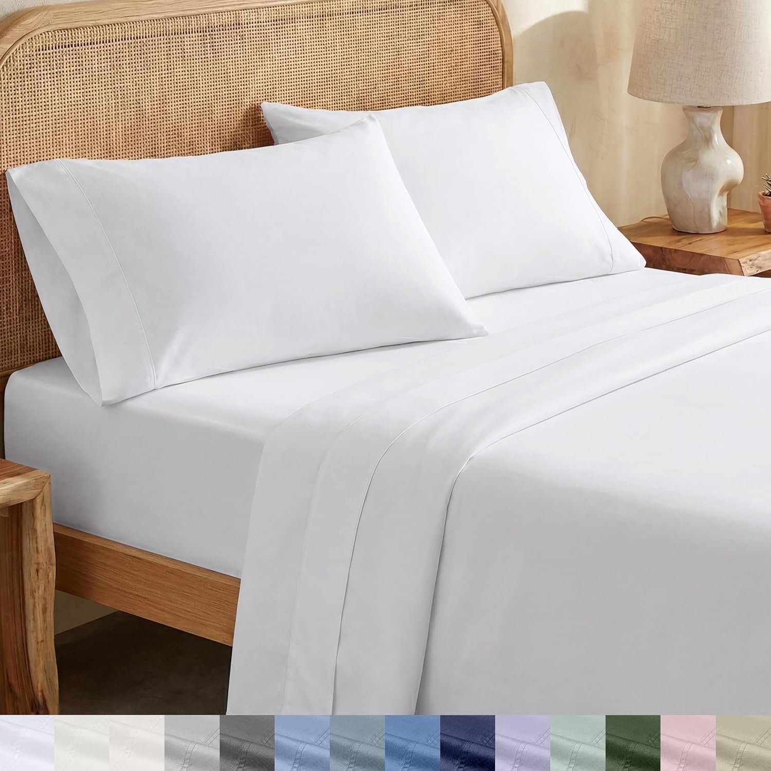 California Design Den Queen Sheet Set – Soft 100% Organic Cotton Sheets with Deep Pockets, Crisp Percale, Breathable and Durable Bedding Set – White