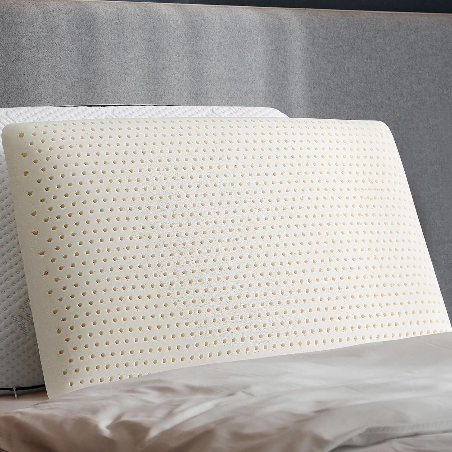 Latex Pillow, 100% Talalay Natural Latex Pillow, Soft Sleeping Bed Pillows with Cotton Cover, Queen Size, Perfect for Side/Back Pain, Stomach, Neck, Stress Relief (1, Queen (Mid Loft))