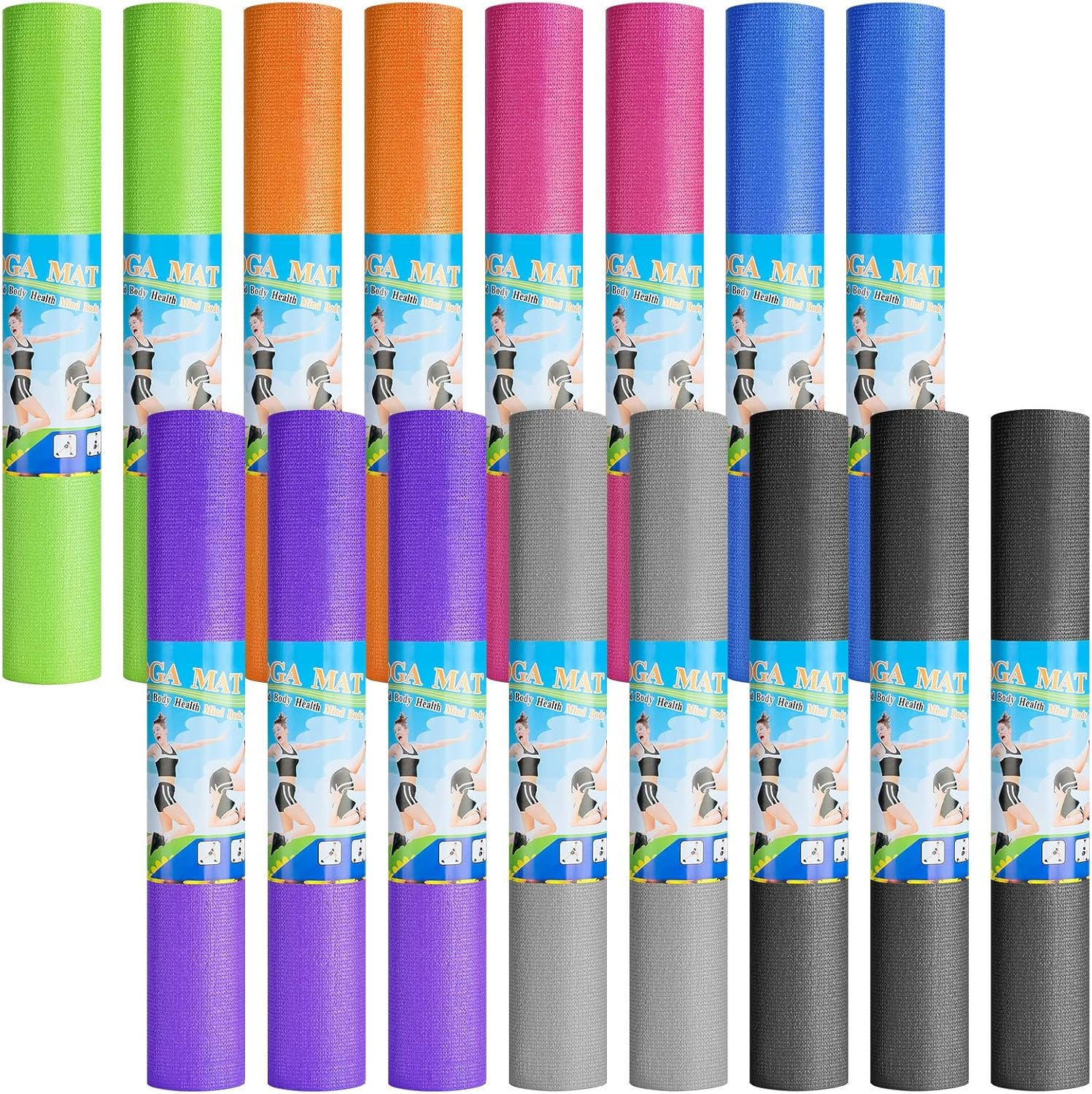 3 mm Thick Yoga Mat Bulk, Non Slip Exercise Workout Fitness Pad for Women Men, Gym Home Yoga Pilates, Easy to Clean, Sturdy PVC