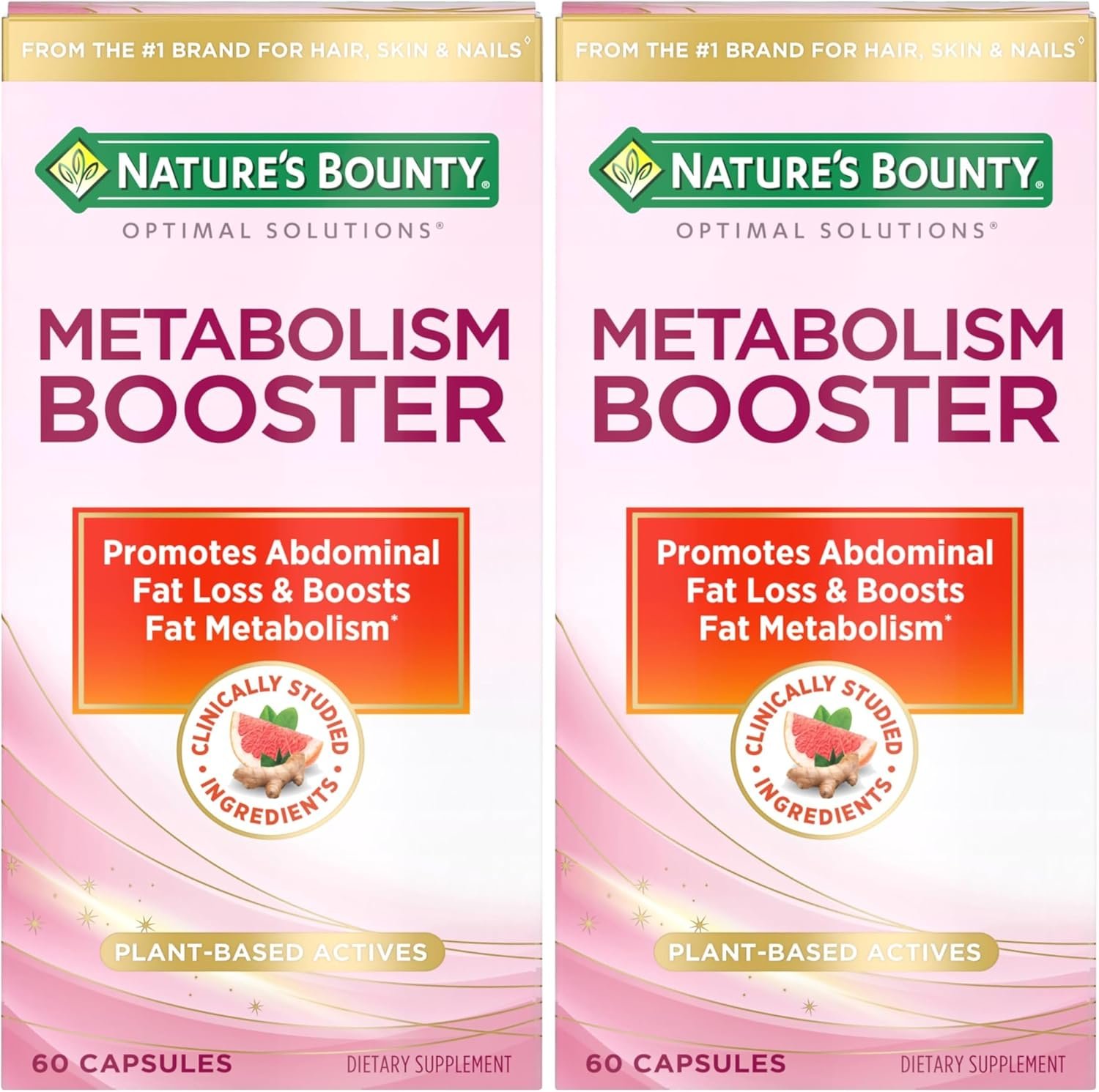Nature’s Bounty Optimal Solutions Metabolism Booster Supplement, Boosts Fat Metabolism, Promotes Abdominal Fat Loss, with Citrus Extracts and Black Ginger, 60 Capsules (Pack of 2)