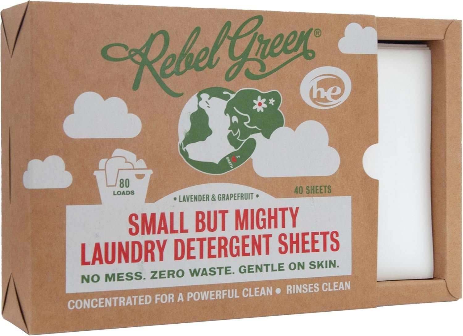 Rebel Green Small But Mighty Laundry Detergent Sheets – Zero Waste Laundry Solution – 40 Pre-Measured Washing Machine Sheets for 80 Loads, Lavender & Grapefruit Scent