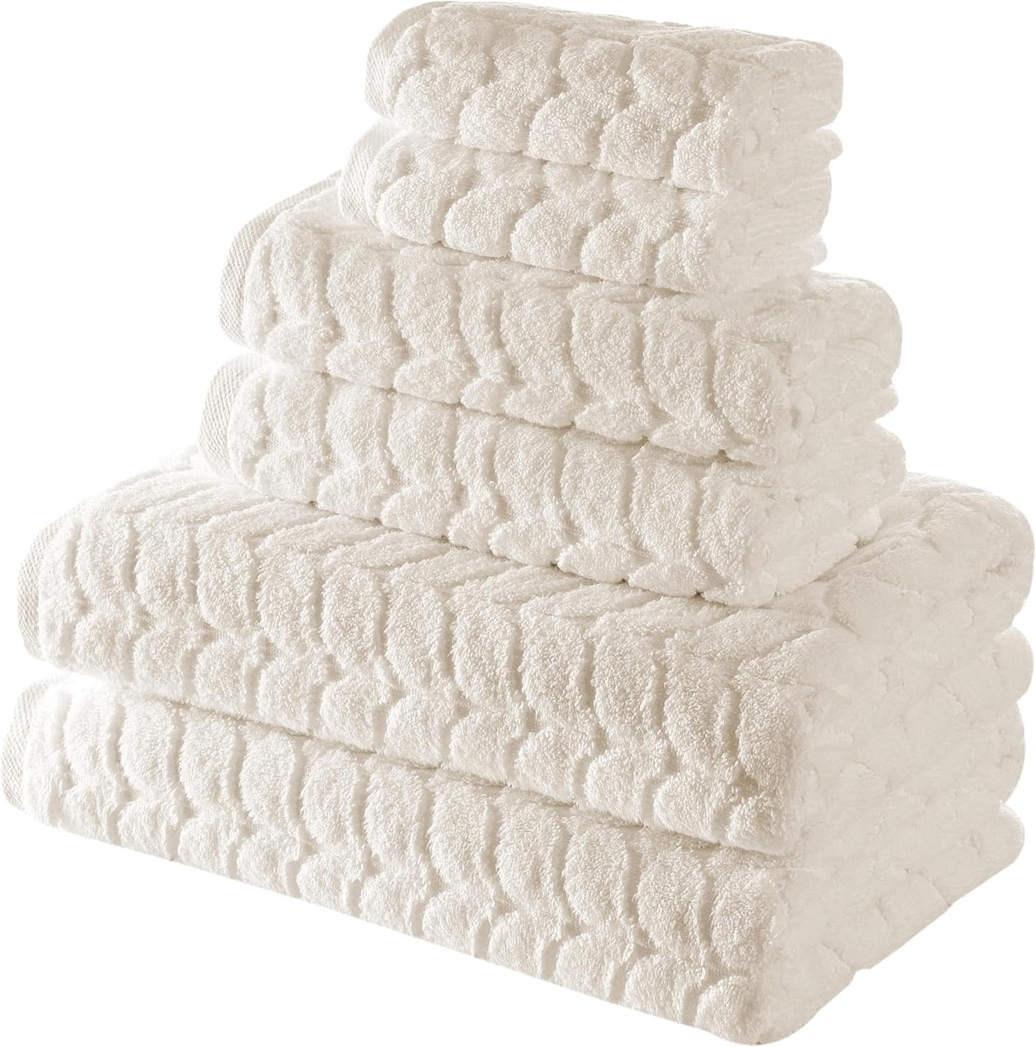 BAGNO MILANO Certified Organic Turkish Cotton Bath Towels, Luxury Jacquard Absorbent, Ultra Soft-Plush Organic Towel Set (Cream, Towel Set of 6)