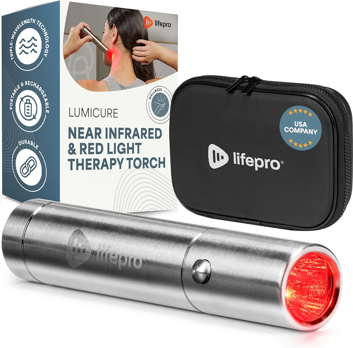 LifePro Near Infrared Red Light Therapy for Body Joints & Muscles Wellness Support, Lumicure Portable Red Light Therapy Torch with 630nm, 660nm, 850nm LEDs – Support Daily Relaxation and Comfort