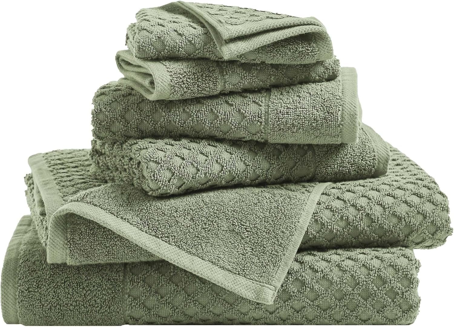 Great Bay Home Bath Towels – 100% Cotton 6 Piece Towel Set – Diamond Waffle Weave – Absorbent, Durable, Quick-Dry Towels for Bathroom (Eucalyptus)