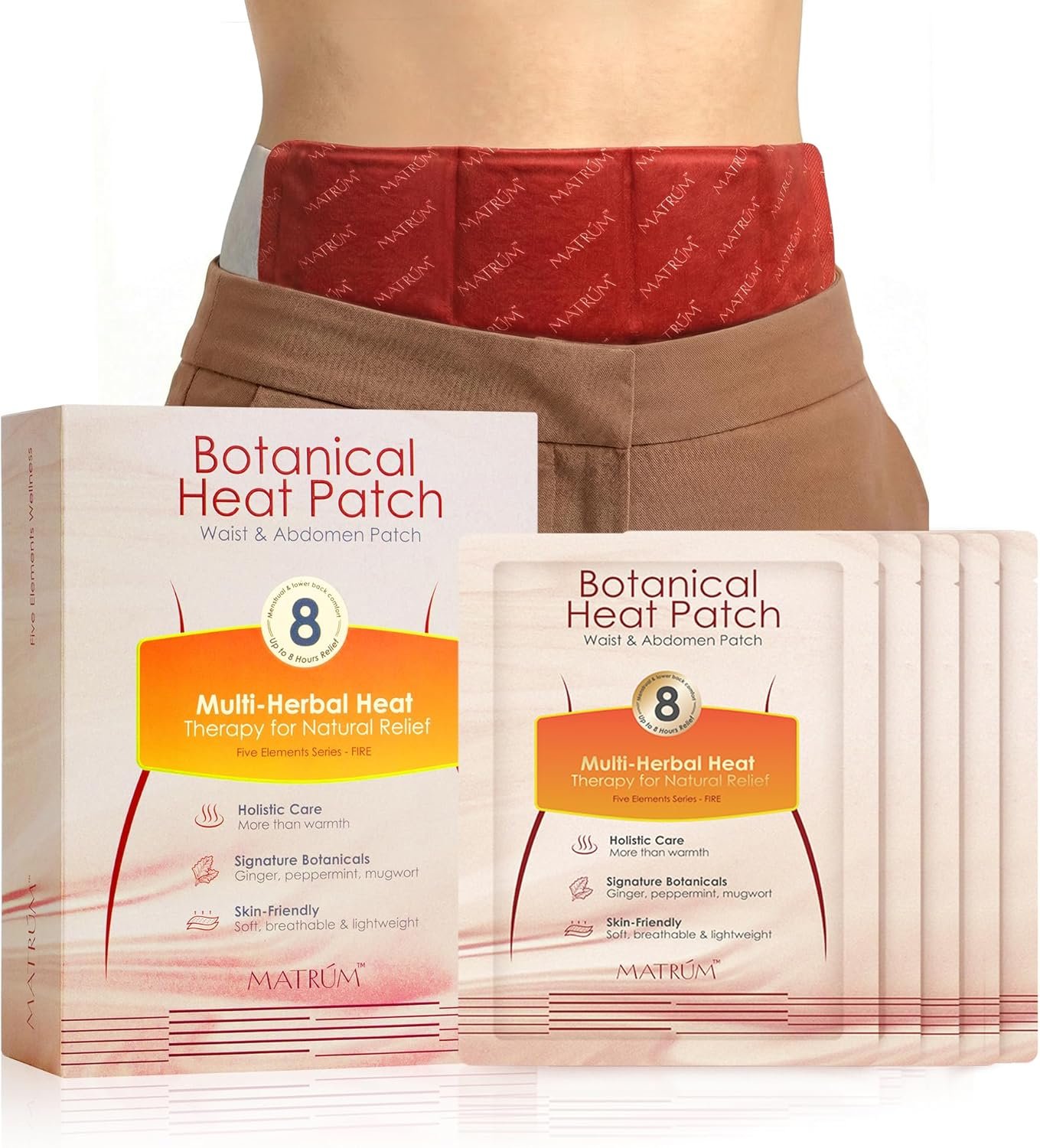 MATRÚM Heating Pad for Period Cramps & Back Pain Relief, 2-in-1 Heat Patch, Long-Lasting Drug-Free Comfort, Discreet & Skin-Friendly, 5 Count