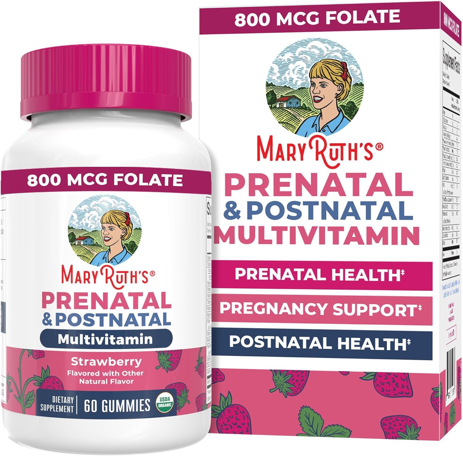 MARYRUTH’S Organics Prenatal Vitamins for Women | USDA Organic Prenatal Gummies | Postnatal Vitamins for Women Breastfeeding | Methylfolate 800 mcg DFE | Iodine | Vegan | Non GMO | 30 Servings