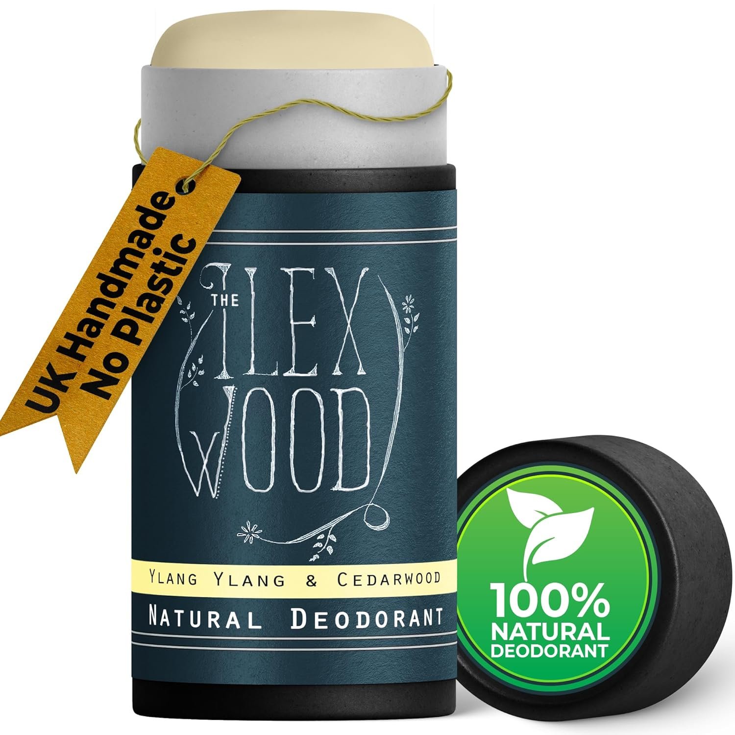 The Ilex Wood Natural Deodorant – 2.4fl oz. Handmade, Aluminum Salt Free, Plastic Free, Cruelty and Alcohol Free, Vegan, Eco Friendly Cardboard Tube – Ylang Ylang & Cedarwood (Sweet & Woody)