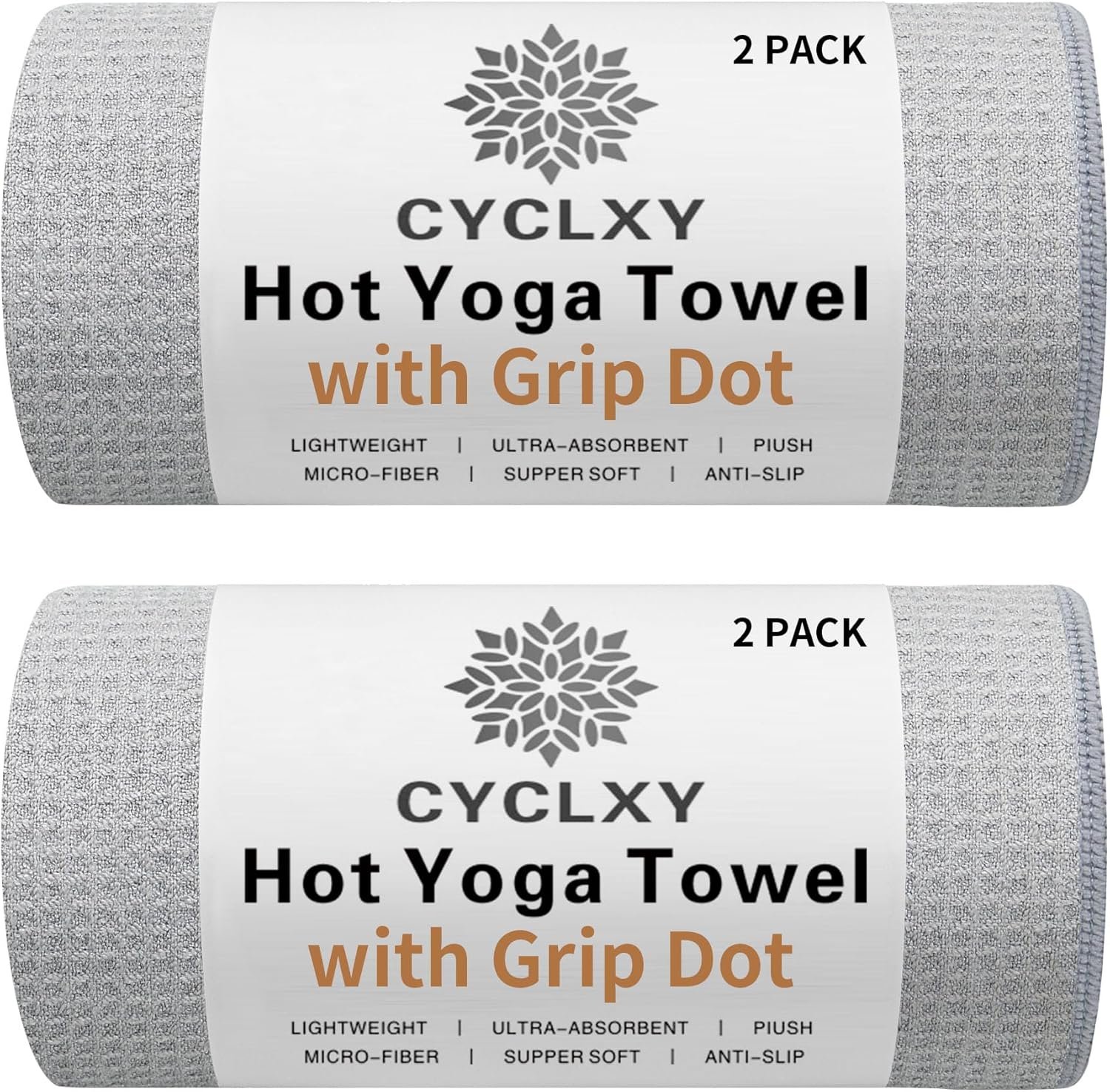 2 Pack Hot Yoga Towel with Grip Dot，Stickyfiber Yoga Mat Towels Non Slip for Hot Yoga,Absorbent Microfiber Sweat Anti-Slip Cover,Bikram,Pilates,Exercise