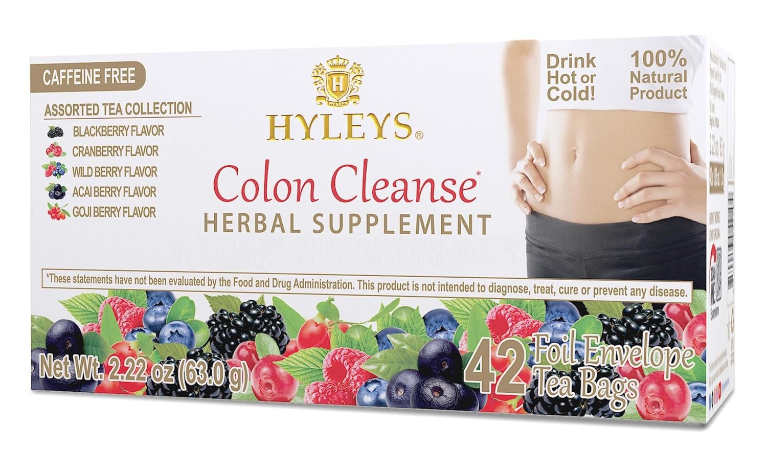 HYLEYS Colon Cleanse Tea, Assorted Flavors – 42 Individually Wrapped Herbal Tea Bags – Caffeine Free, Gluten Free