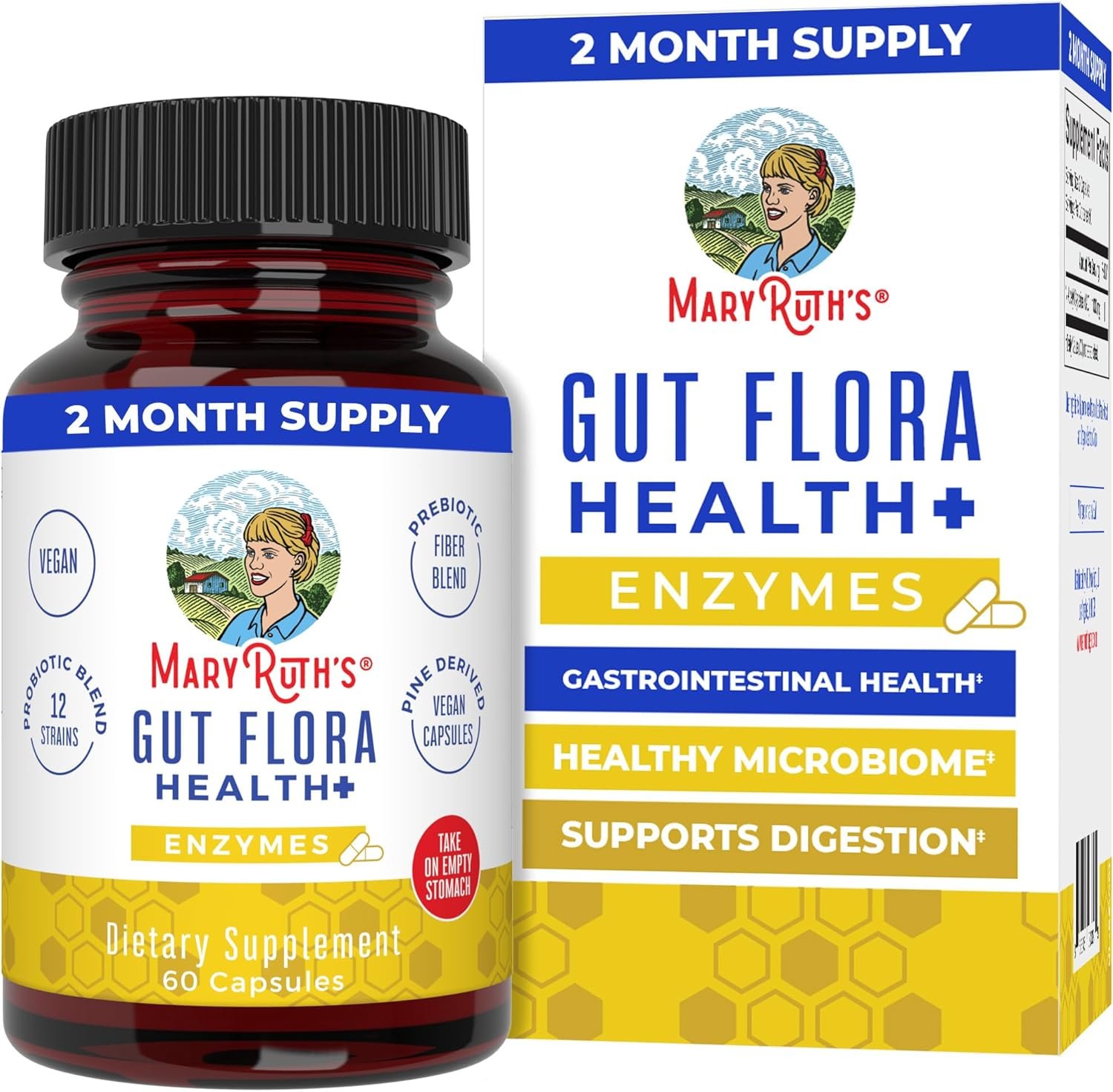 MARYRUTH’S Gut Flora Health+ Enzymes | Prebiotic & Probiotic Digestive Enzymes for Healthy Gut Biome & Digestive Support | Gastrointestinal Health | CLP Certified | 60 Capsules | Up to 2 Month Supply