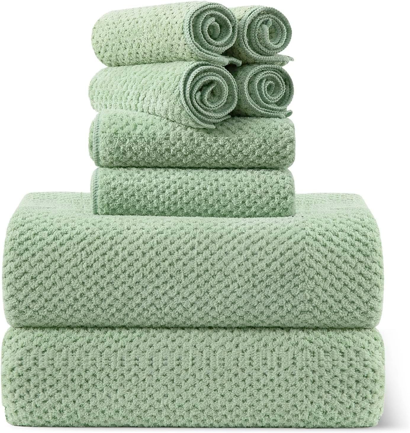 8-Piece Bath Towel Set, 2 Extra Large Bath Towel Sheets, 2 Hand Towels and 4 Washcloths – Highly Absorbent Quick Dry Polyester,Ultra Soft Towel Set for Bathroom, Waffle Weave Design, Pack of 8, Green