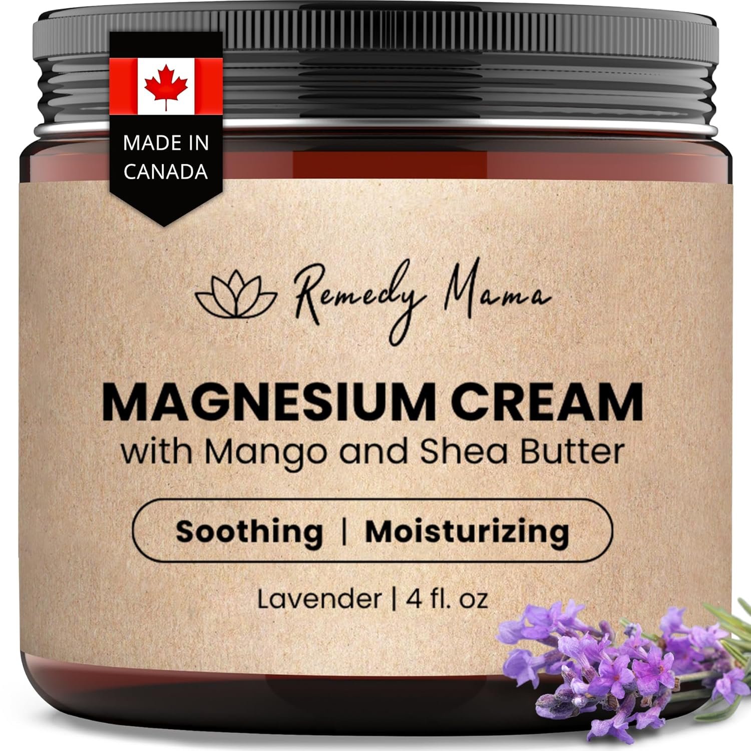 Magnesium Cream for Daily Comfort – with Hemp Seed Oil, Jojoba Oil, Mango & Shea Butter – Magnesium Oil Alternative – Natural & Skin-Friendly – Lavender – 4oz Glass Jar – Made in Canada