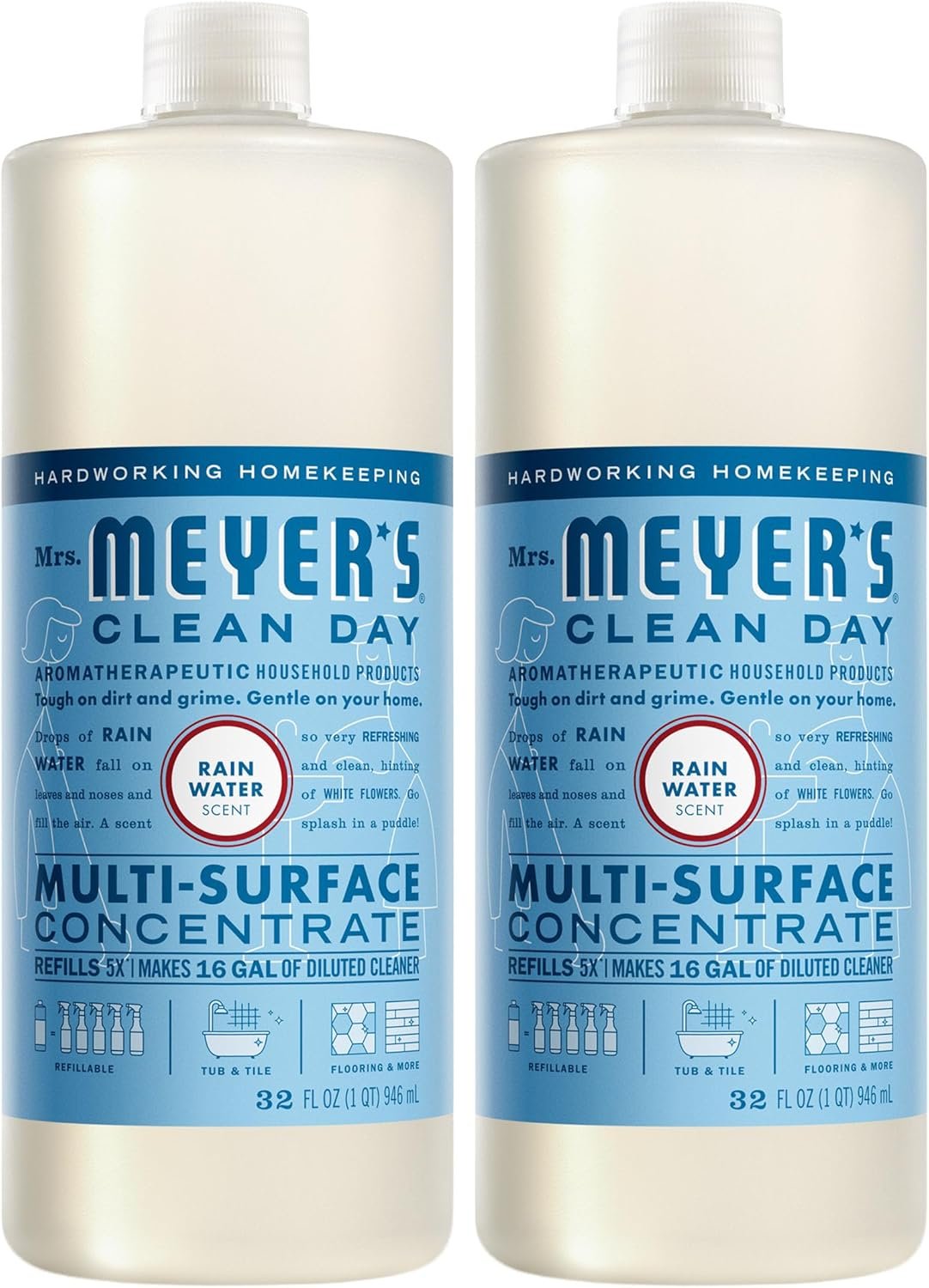 Mrs. MEYER’S Clean Day Multi-Surface Everyday Concentrate, Rain Water Scent, 32 Fl Oz Bottle – 2 Pack
