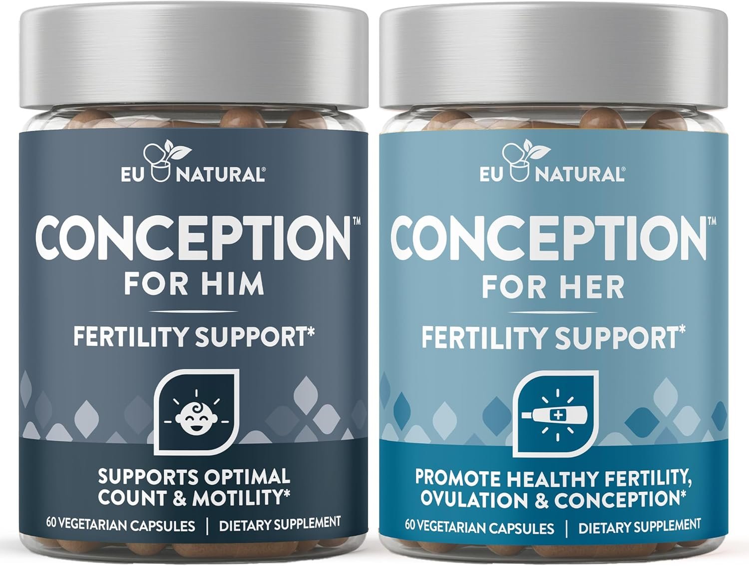 Conception for Her & Conception for Him Bundle – Fertility Supplements for Couples – Hormonal Balance, Cycle & Ovulation Support + Sperm Count, Motility & Strength – 120 Vegetarian Capsules