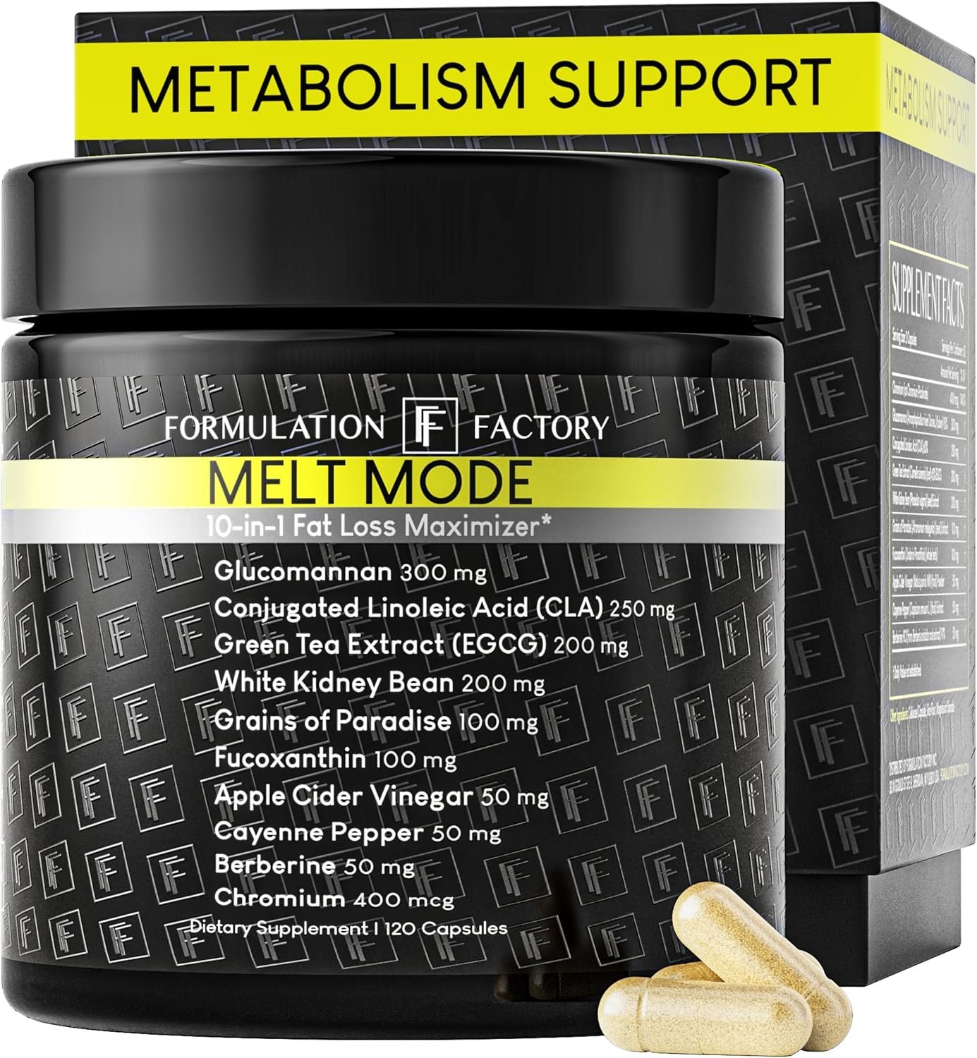Formulation Factory Melt Mode Appetite Suppressant for Weight Loss, Appetite Suppressant for Women, Metabolism Booster for Weight Loss, Diet Pills with Glucomannan, Green Tea, Berberine, 120 Capsules