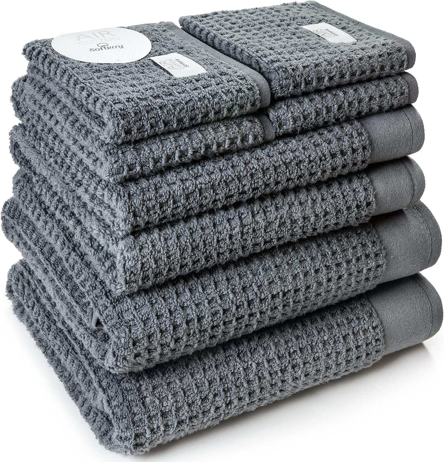 Softerry Waffle Bath Towel Set – 100% Soft Cotton – Plush and Extra Absorbent – Luxury Hotel & Spa Quality – Fade Resistant – Eco-Friendly (Space Gray, Set of 8 Towels)