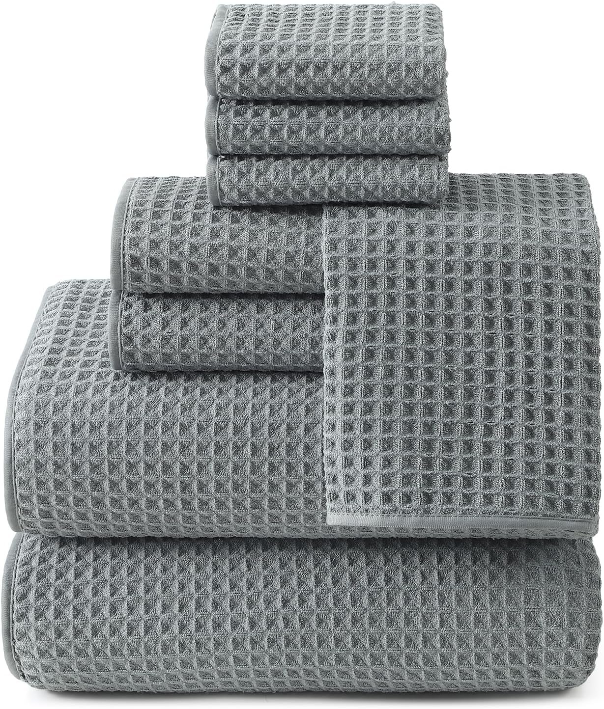 REDKISS Soft 8 Piece Waffle Towel Set, Microfiber, Lighter Weight, Absorbent, Quick Dry, Lint Free Bath Towels for Bathroom, Spa & Hotel – 2 Bath, 2 Hand, 4 Washcloths, Gray