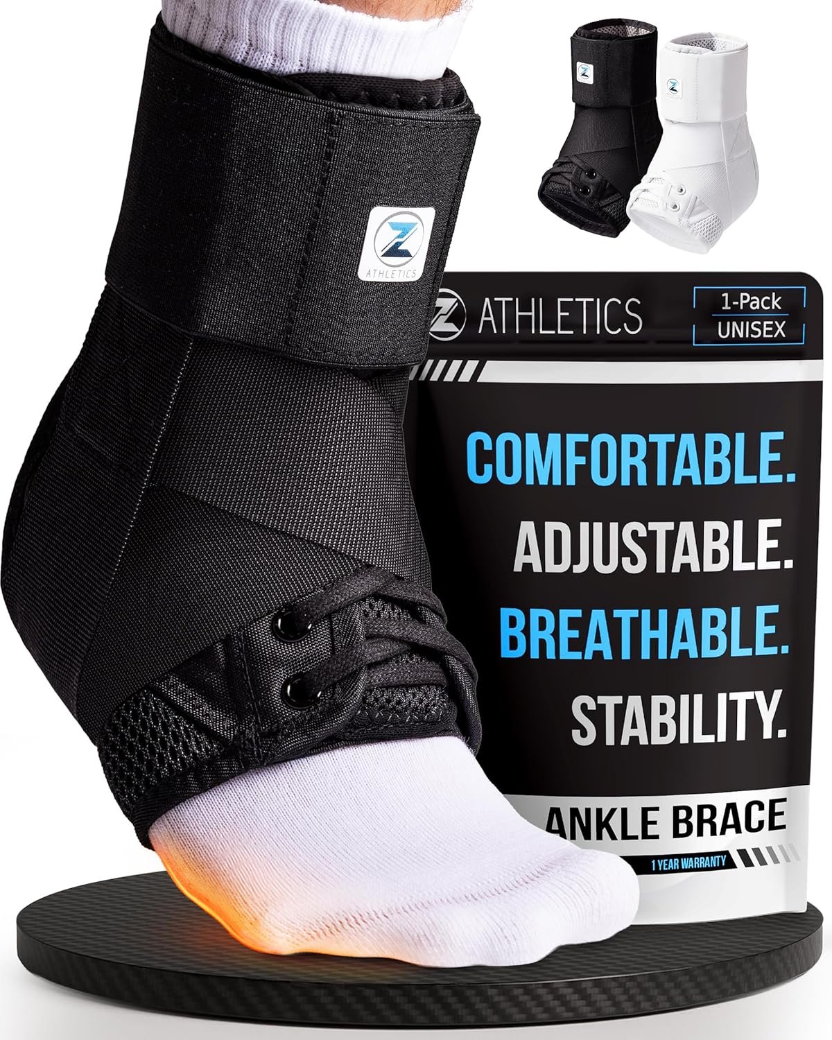 Z ATHLETICS Ankle Brace for Women & Men – Lace Up Adjustable Support with Side Stabilizers for Sprained Ankle, Achilles Tendonitis Relief | Basketball, Volleyball, Running & Sports Recovery