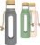 Borosilicate Glass Drinking Bottle with Bamboo Lid and Silicone Sleeve, 22 oz Reusable Water Bottle with Carry Cord for Travel, Leak Proof, BPA-Free (Storm Gray)