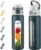 MUKOKO 2-in-1 Borosilicate Glass Water Bottle with Straw for Sports and Travel, 24oz Drinking Bottle with Silicone Sleeve, BPA Free, Leak Proof, Dark Blue