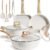 Kikcoin 16Pcs Ceramic Pots and Pans Set Non Stick, Includes a 9.5″ Grill Pan, Induction Kitchen Cookware Sets, White Nonstick RV Kitchen Camping Cooking Sets Stackable (PTFE, PFOS, PFOA Free)