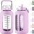 MUKOKO 84oz Glass Water Bottle with Time Marker and Silicone Sleeve 2.5L Water Jug with Stainless Steel Handle Gallon Drinking Bottle with 2-in-1 Lid Wide Mouth BPA Free, Purple