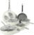 Sur La Table Kitchen Essentials 10 Piece PFA Free Non-Toxic Titanium Ceramic Nonstick Interior Forged Aluminum Cookware Pots and Pans Set – Linen White – Induction Compatible