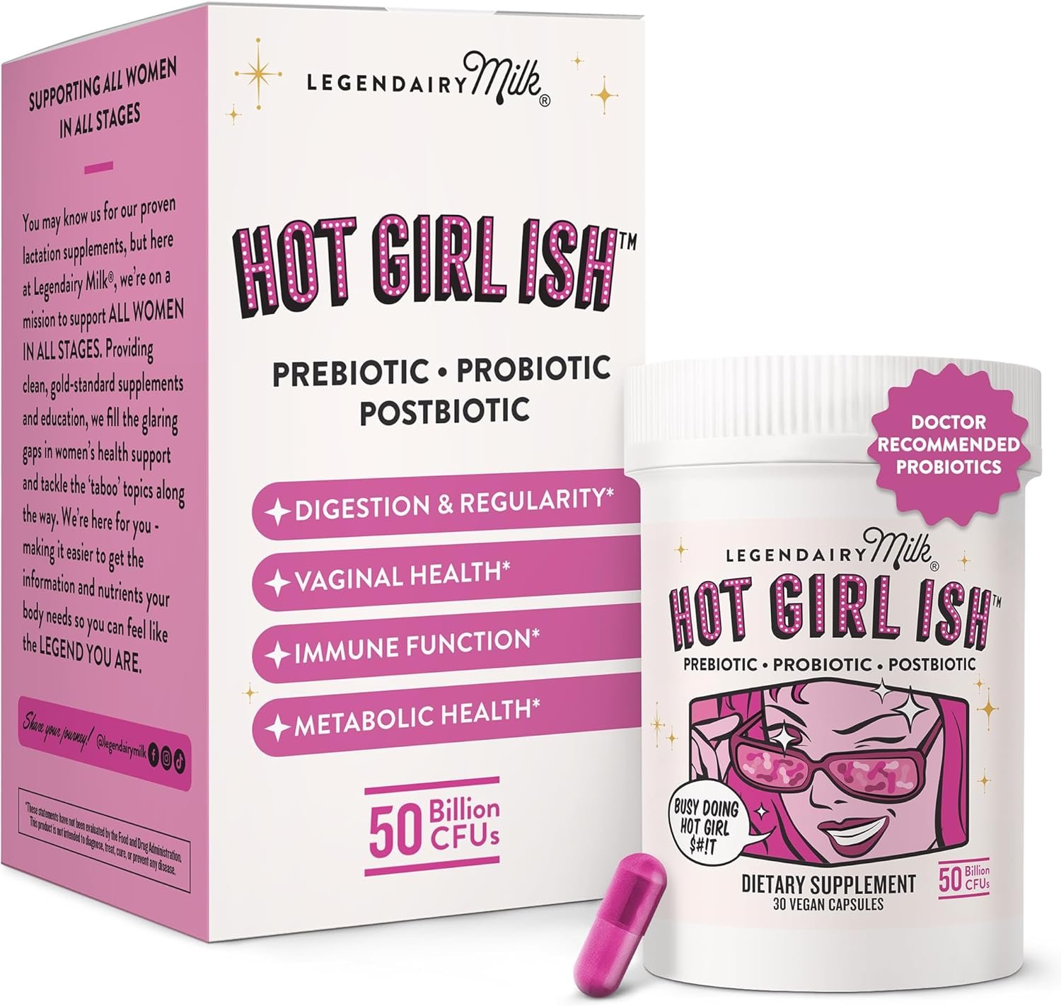 Legendairy Milk Hot Girl Ish™ – Daily Probiotics for Women with 50 Billion CFU – Women’s Probiotic Supplement with 20 Probiotic Strains, Prebiotics & Postbiotic for Digestive, Gut & Immune Health